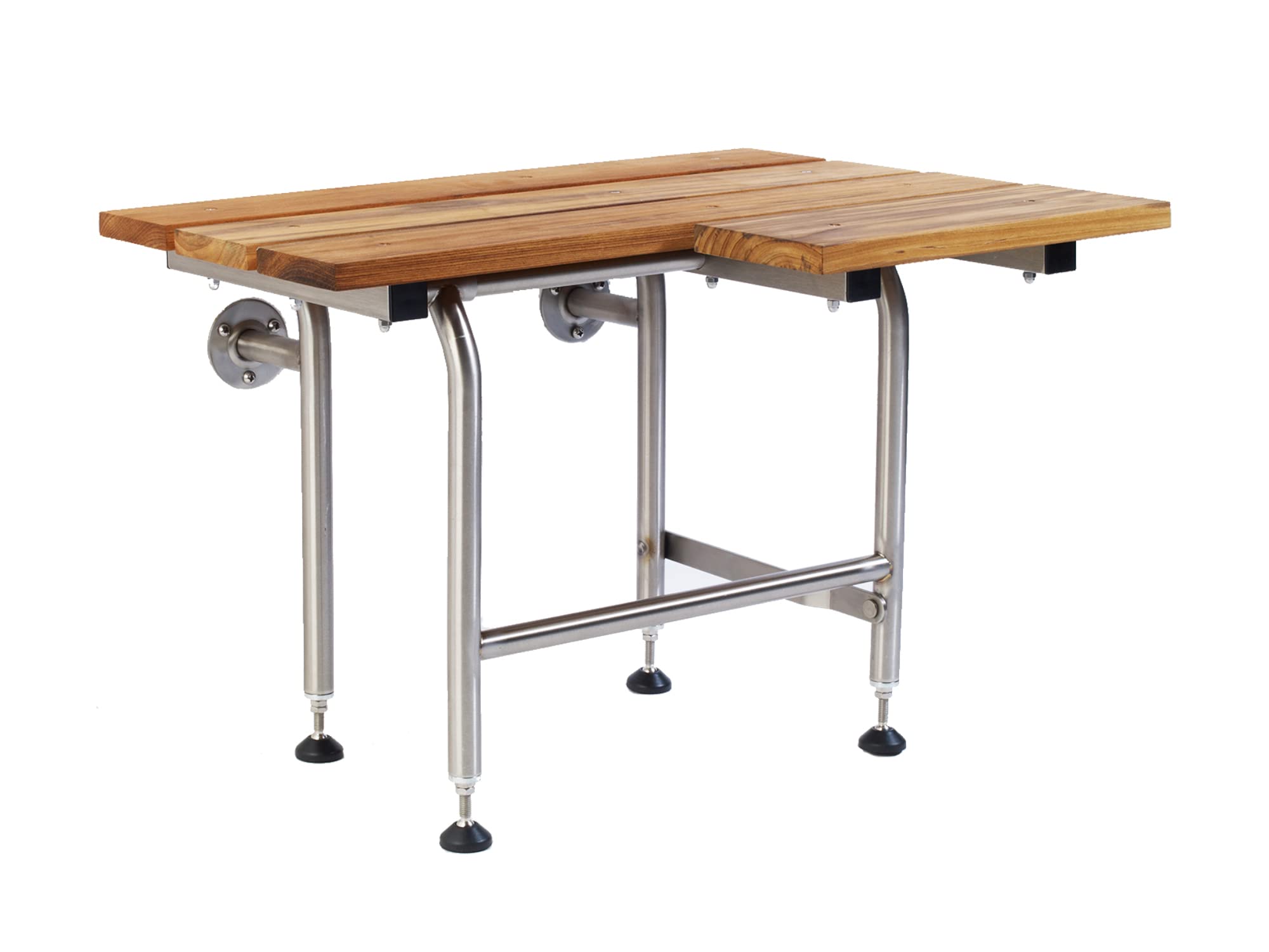 Premium Teak Shower Bench with Sturdy Legs - ADA Compliant Folding Shower Chair for Elderly & Disabled - Wall Mounted Shower Seat Supports 600lbs - 304 Stainless Steel Frame - 34.5