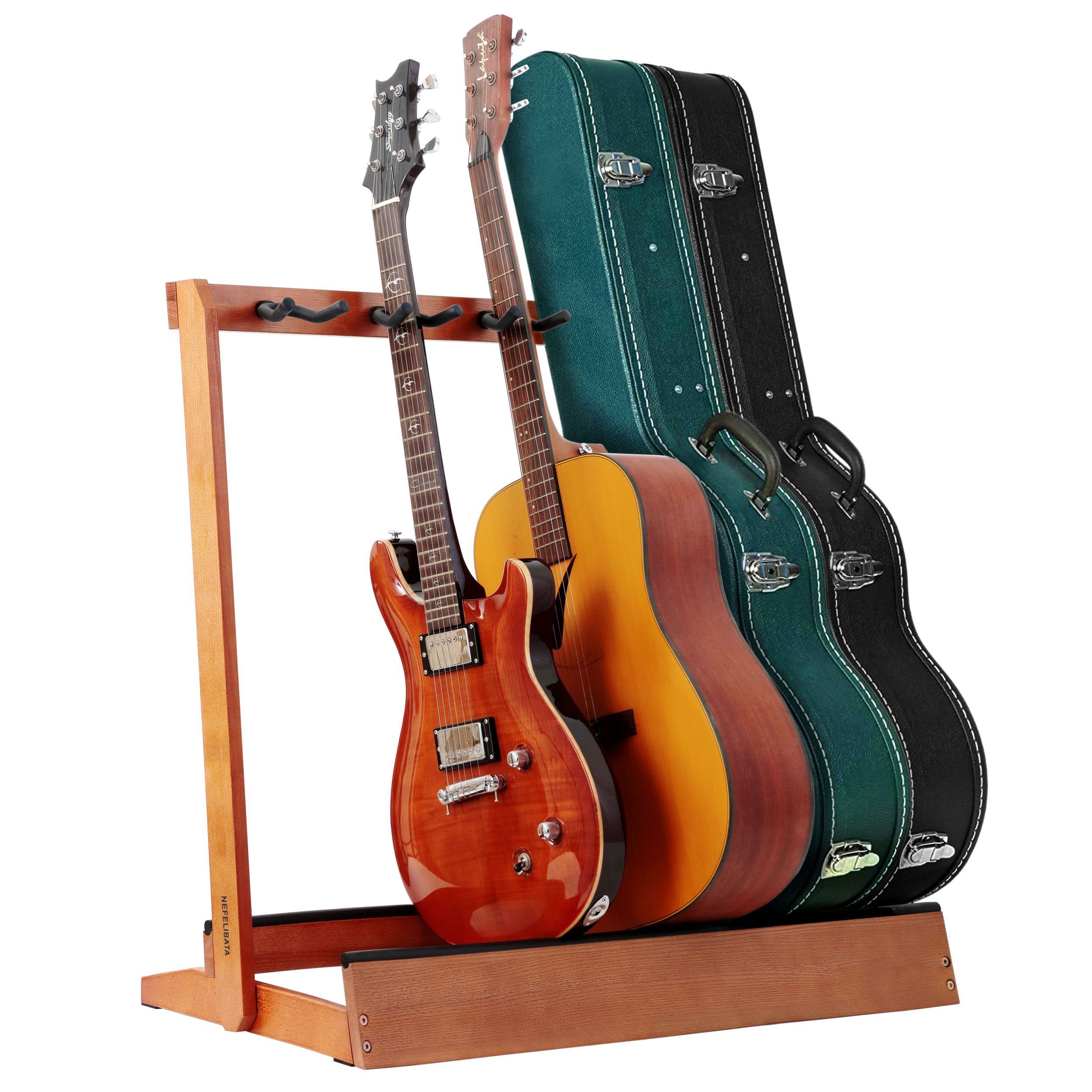 Premium Nefelibata 5-Slot Wooden Guitar Stand - Heavy Duty German Ash Wood Floor Rack for Electric, Acoustic, Bass Guitars & Cello Cases - Perfect for Home Studios, Music Rooms & Stage Performances