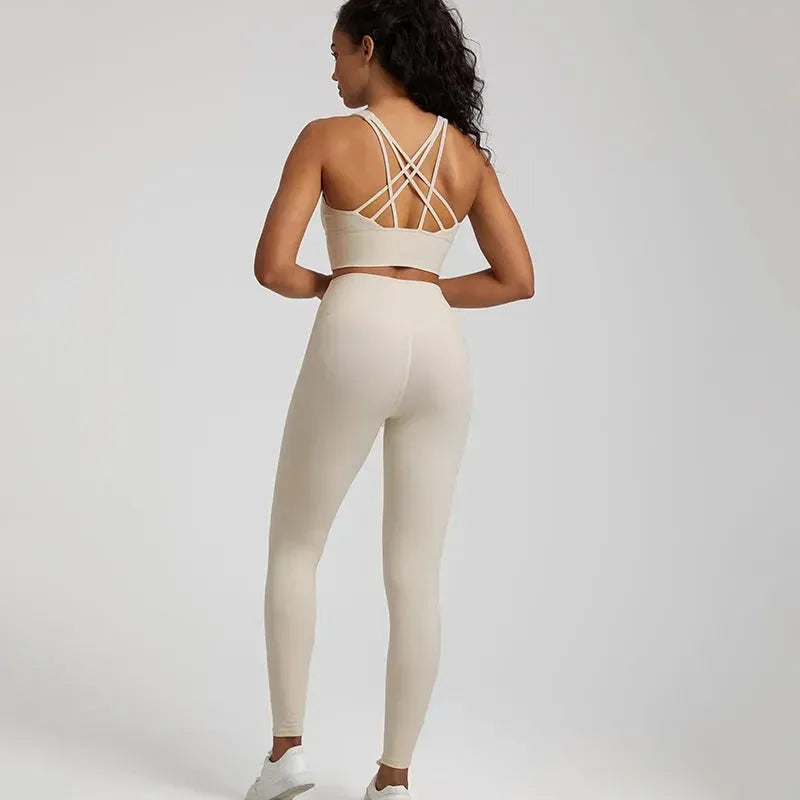 Buttery Soft 2-Piece Yoga Set for Women - Strappy Sports Bra & High Waist Leggings | Workout Outfit, Gym Clothing & Sports Suits | Perfect for Yoga, Pilates & Fitness Training