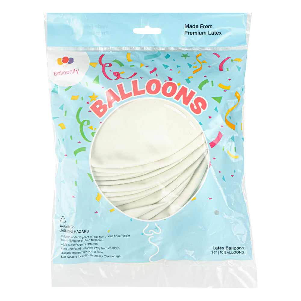 Balloonify Matte White Latex Balloons - 36 Inch, Pack of 10 | Perfect for Birthday Parties, Weddings & Baby Showers