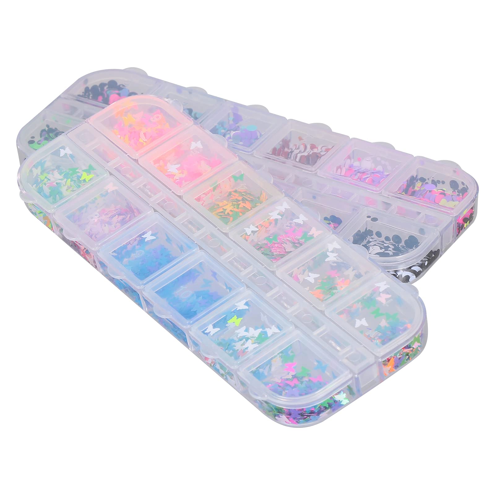 2 Boxes Nail Butterfly Sequins - 3D Nail Art Stickers, Heart Sequins & Letter Decals for Manicure - DIY Nail Supplies for Professional & Home Use - Perfect for Parties, Weddings, and Salon Nail Designs