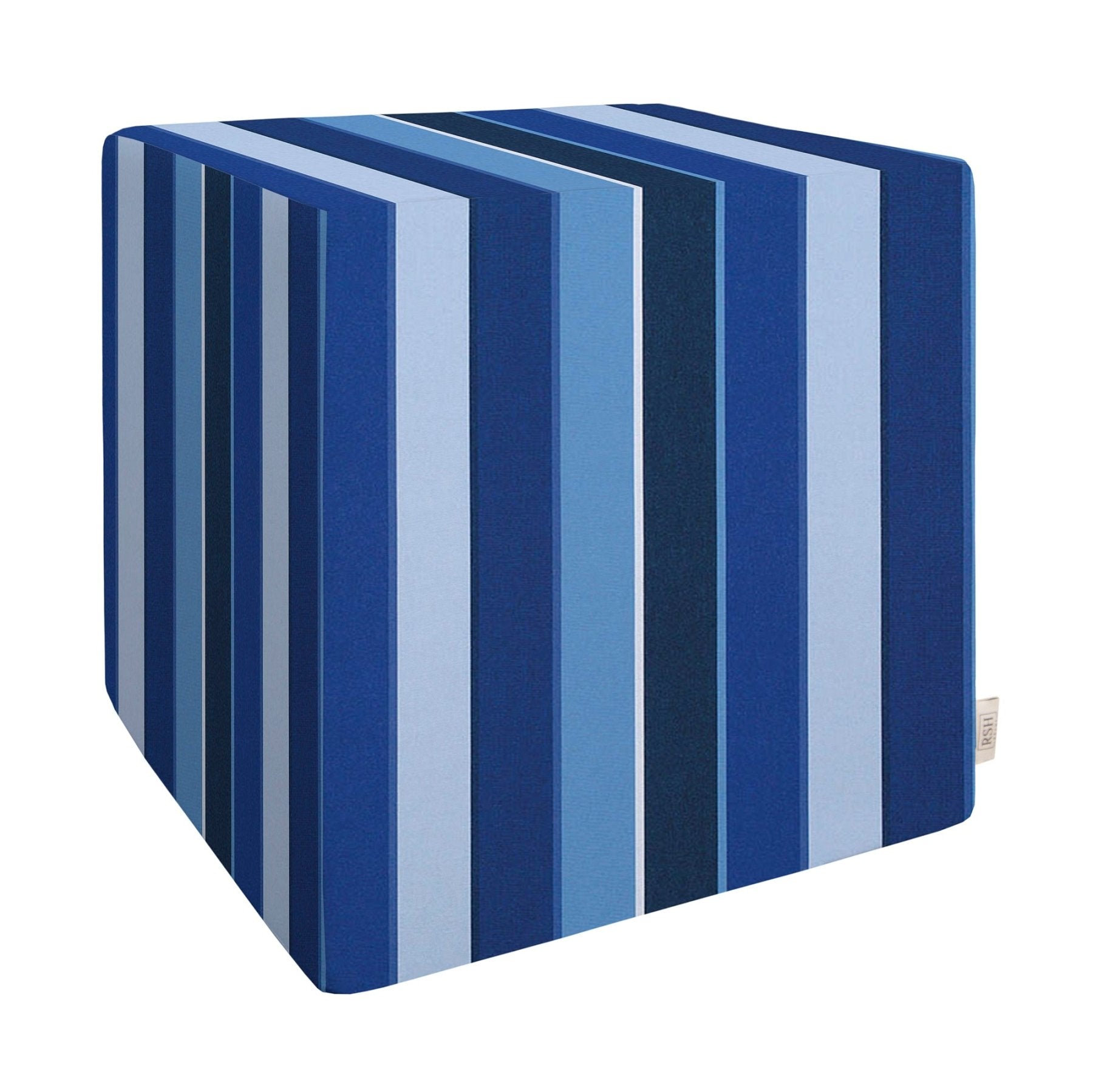 Sunbrella Stripes Square Pouf Cube - Stylish Indoor Outdoor Ottoman Seat for Living Room, Patio, and Garden Decor