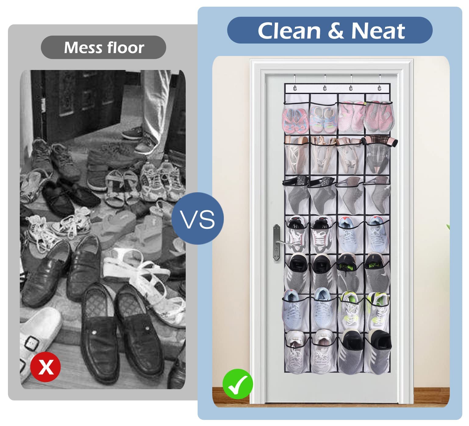 MISSLO 28 Large Pockets Over The Door Shoe Organizer - Hanging Mesh Shoe Rack for Closet Door Storage, Space Saving Shoe Holder (White) - Perfect for Bedrooms, Dorm Rooms & Entryway Organization