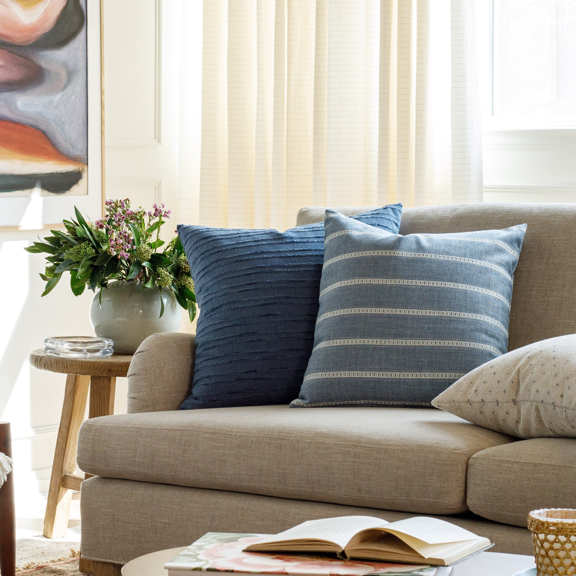Malibu Stripe 22x22 Navy Throw Pillow Cover - Soft Decorative Cushion for Sofa, Bed & Home Decor