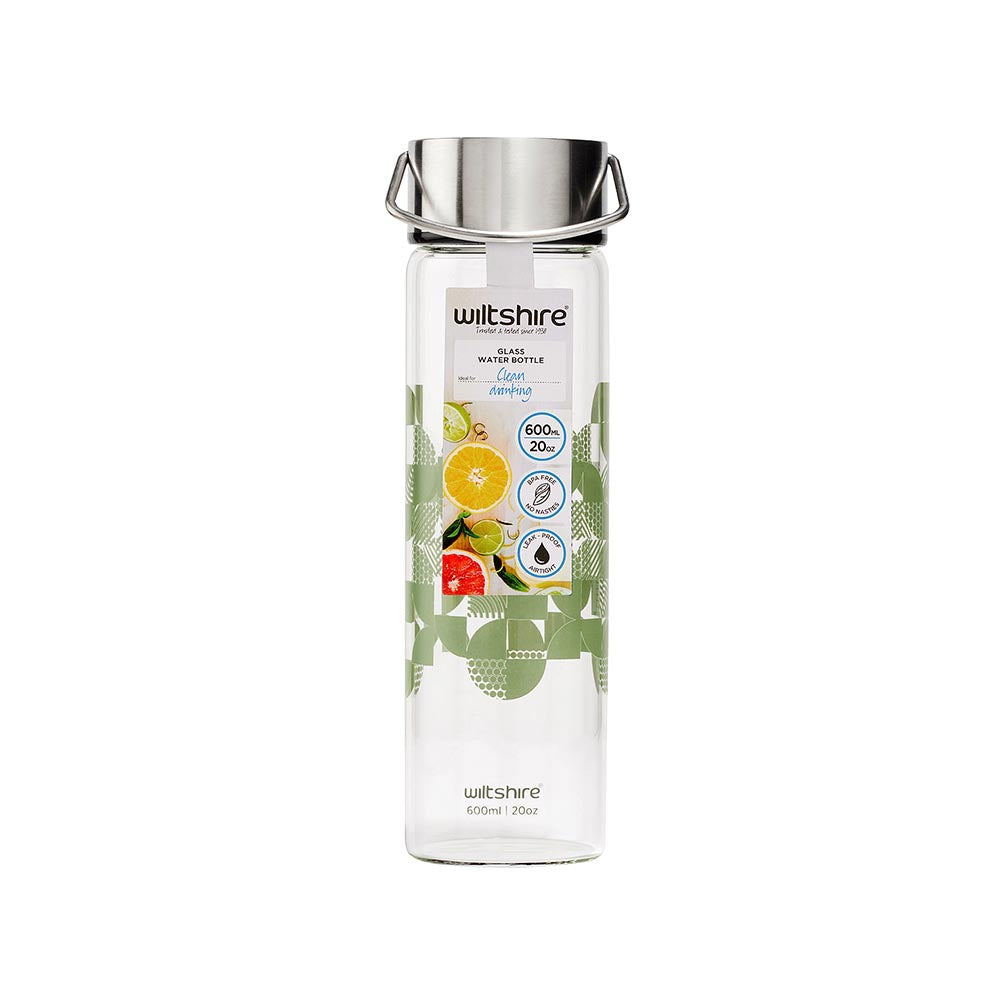 600ml (20oz) Sage Green Glass Bottle - Reusable Water Bottle for Home, Office, Gym & Outdoor Activities