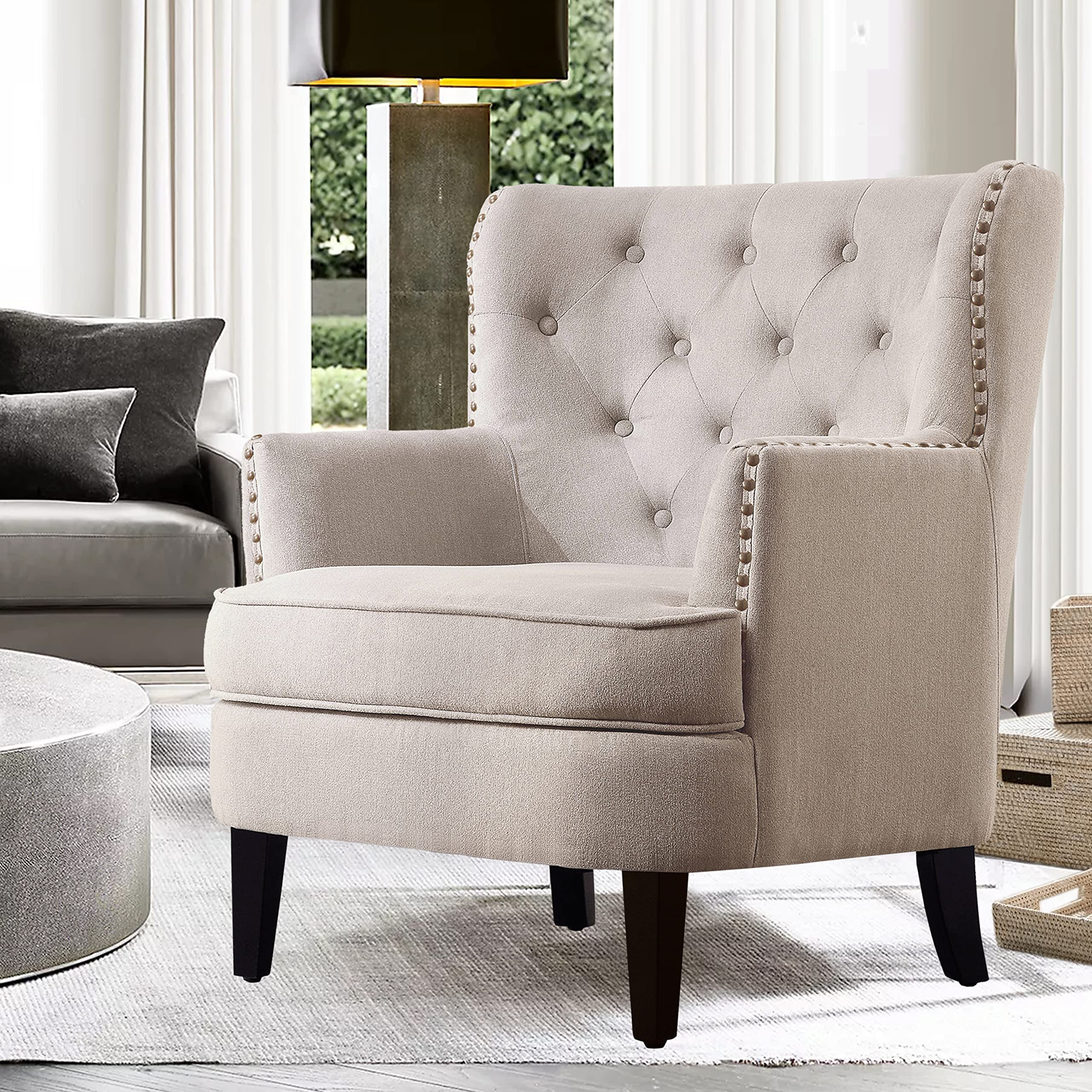 Rosevara Atlas Mid-Century Modern Accent Chair - Upholstered Lounge Armchair with Soft Cushion, Tufted Design for Living Room & Bedroom - Cozy Small Space Seating for Apartments, Reading Nooks & Home Offices