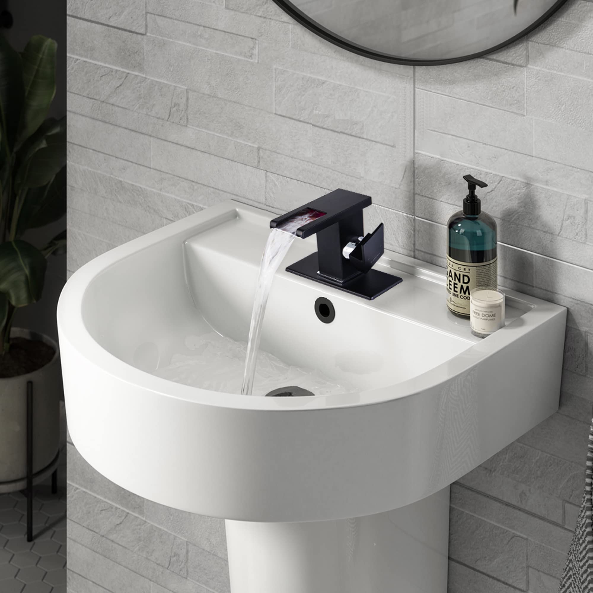 Black Waterfall Bathroom Faucet with LED Light - Single Hole Waterfall Sink Faucet for Modern Bathrooms - Perfect for Spa, Luxury Home, and Hotel Decor