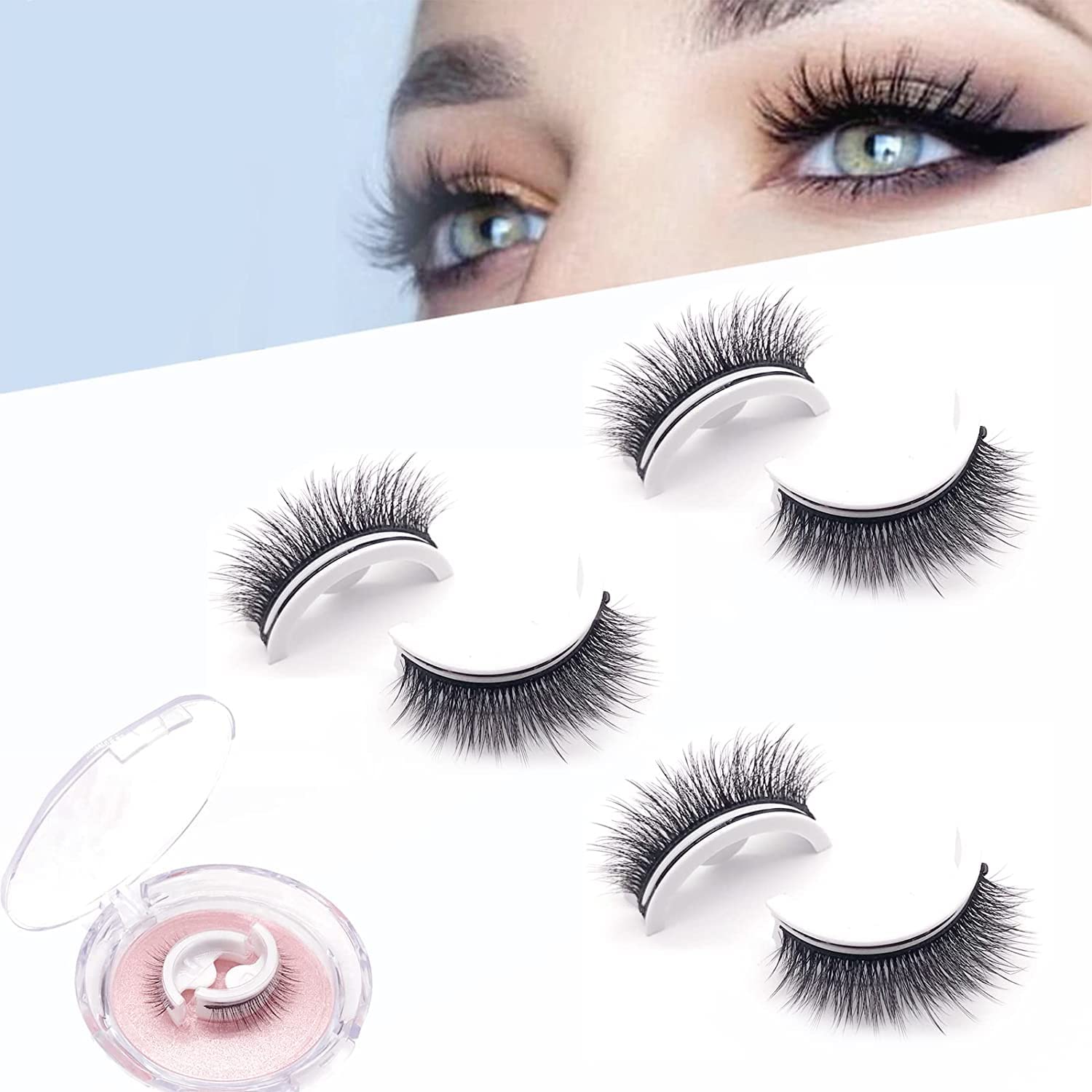 Lash Buddy Self-Adhesive Eyelashes - Reusable False Lashes (3 Pairs, Thick Volume) for Natural Look, Easy Application & Comfortable Wear - Perfect for Daily Use, Parties & Special Occasions