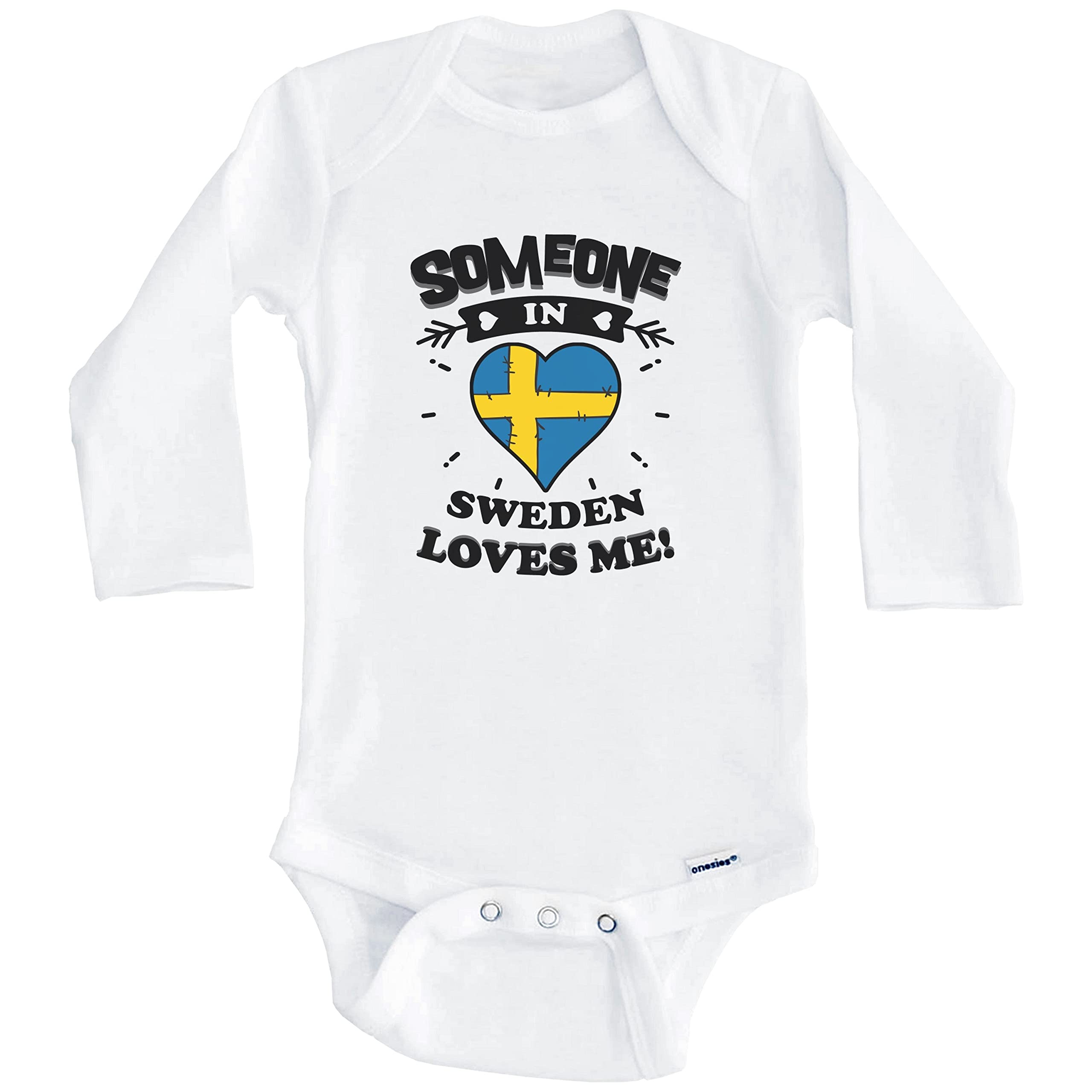 Someone in Sweden Loves Me Swedish Heart One Piece Baby Bodysuit - Long Sleeve Cotton Romper for Newborns & Infants - Perfect for Family Photos, Holidays & Everyday Wear