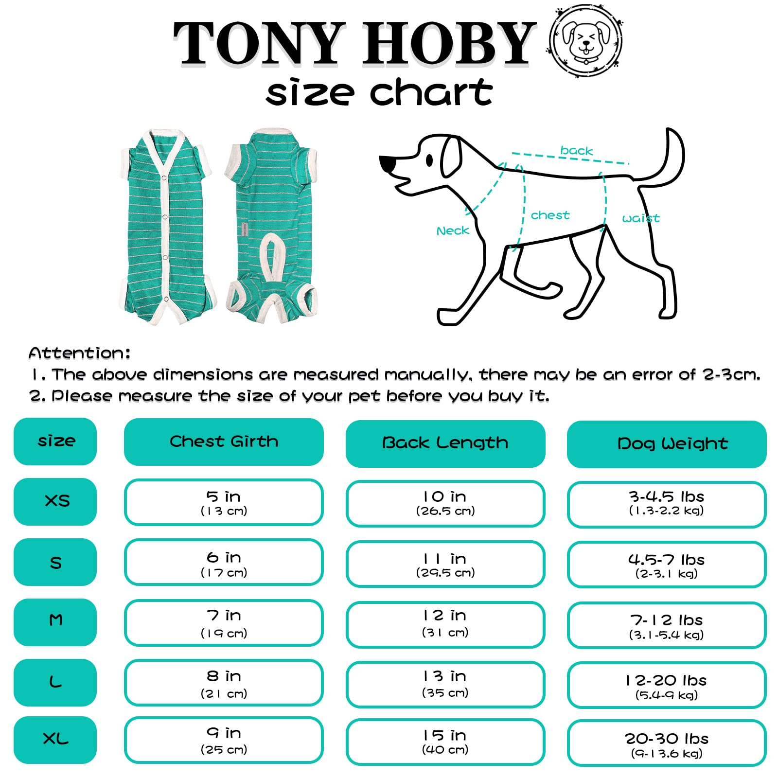 TONY HOBY Dog Pajamas - Summer Dog Shirt & 4-Legged Jumpsuit for Small Medium Dogs | Breathable Recovery Suit for Post-Surgery Care (Green, Boy, XS) | Perfect for Vet Visits, Home Comfort & Outdoor Adventures