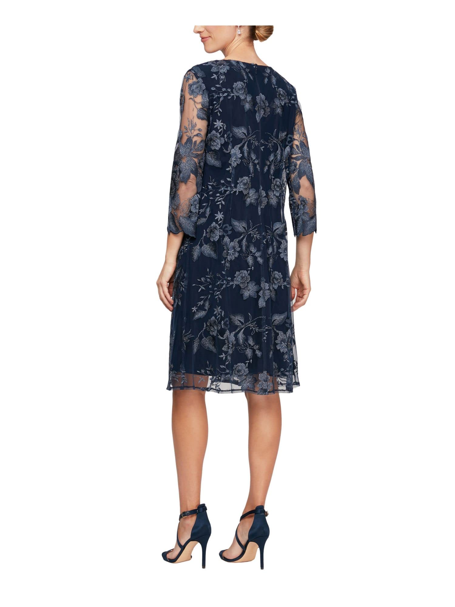 Alex Evenings Women's Embroidered Short Jacket Dress - Navy Blue Formal Attire for Weddings & Special Occasions (Petite & Regular Sizes 6P) | Perfect for Cocktail Parties, Evening Galas & Bridal Showers