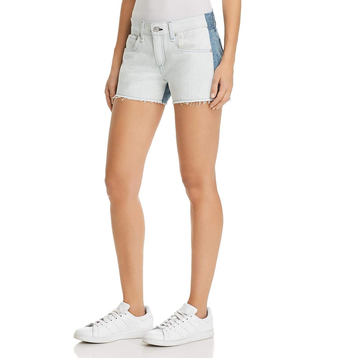 rag & bone Women's Denim Color Block Cutoff Shorts - High Waisted Distressed Denim Shorts for Summer | Casual Streetwear & Beach Outfits