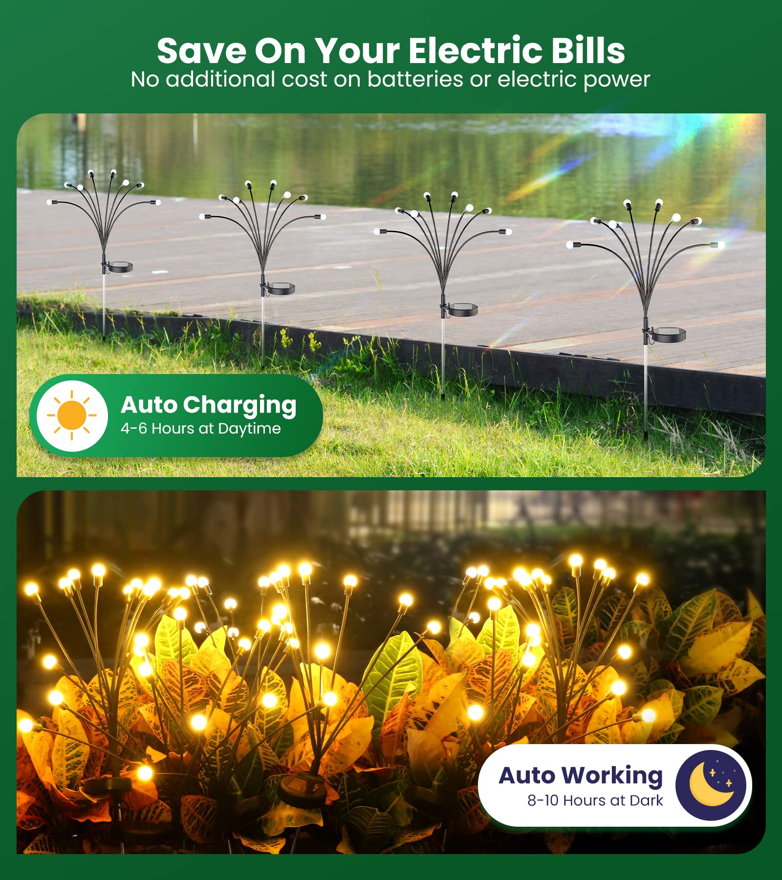 Solar Firefly Lights 6 Pack - Waterproof Outdoor Solar Garden Lights for Yard, Patio & Pathway Decoration