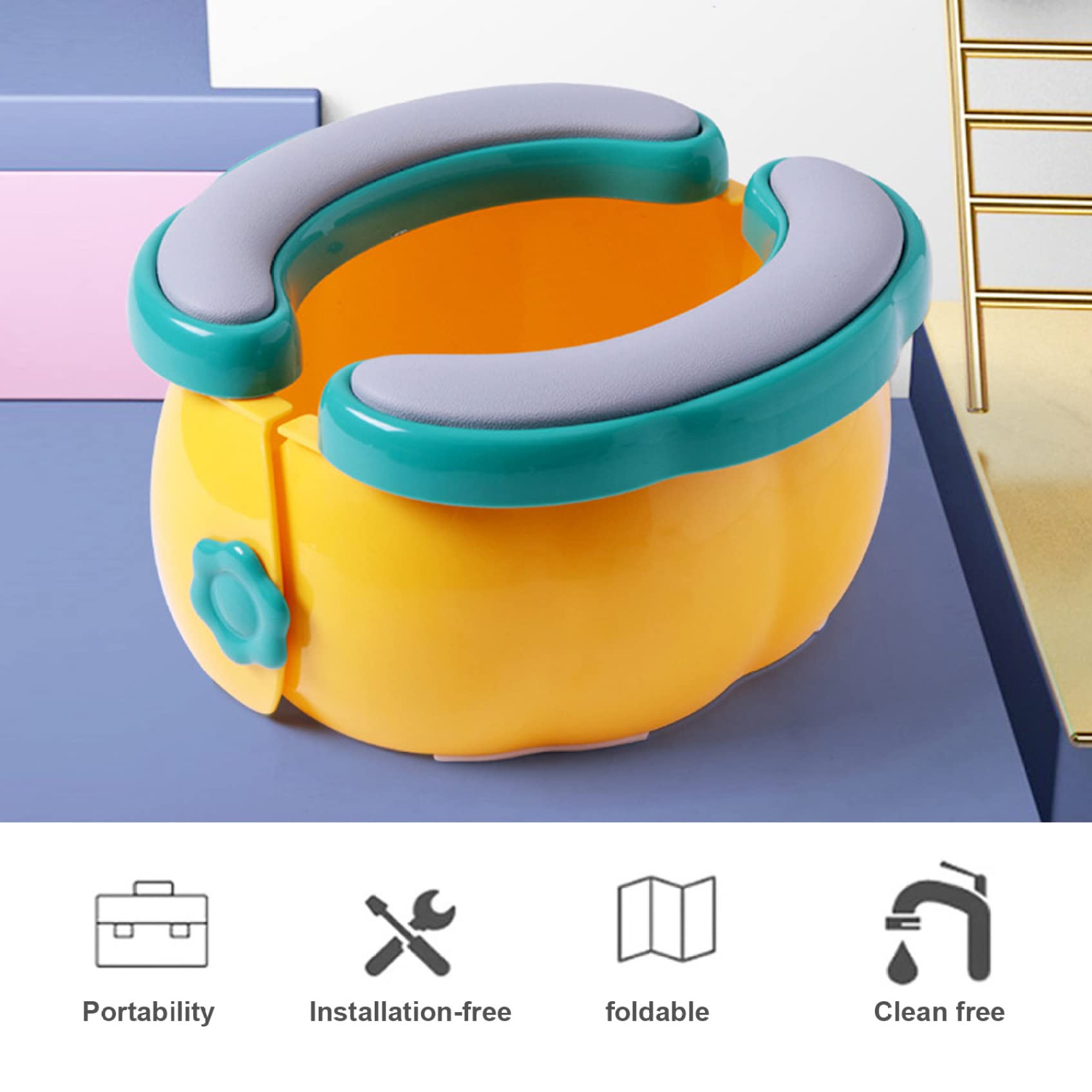 Foldable Travel Potty Seat for Toddlers - Portable Potty with 20 Disposable Baggies - Emergency Toilet for Long Car Rides, Beach & Outdoor Adventures - Yellow (Great for Road Trips, Camping & Travel)
