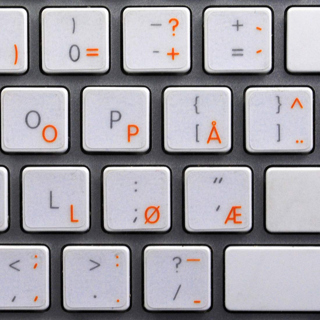Apple Norwegian Keyboard Stickers with Orange Lettering - Transparent Background for Desktop, Laptop & Notebook - Perfect for Multilingual Typing & Language Learning