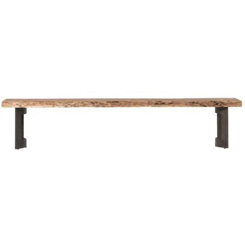 76 Inch Live Edge Wooden Dining Bench - Rustic Industrial Style Solid Wood Table Bench for Kitchen, Dining Room, and Outdoor Patio Use