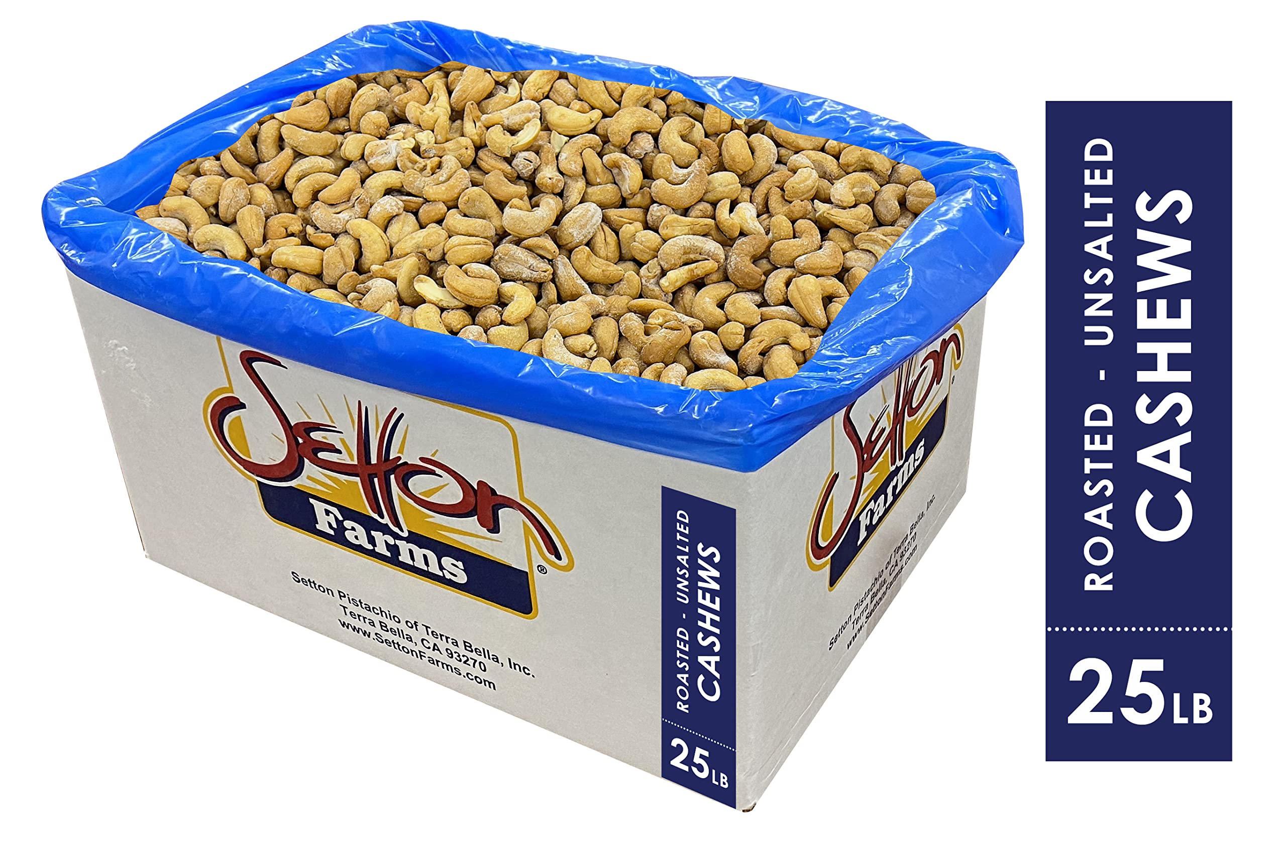 Setton Farms Bulk Roasted Unsalted Cashews (Size 320) - 25 Pound Bag | Premium Quality Raw Cashew Nuts for Baking, Snacking & Cooking | Perfect for Restaurants, Cafes & Home Use