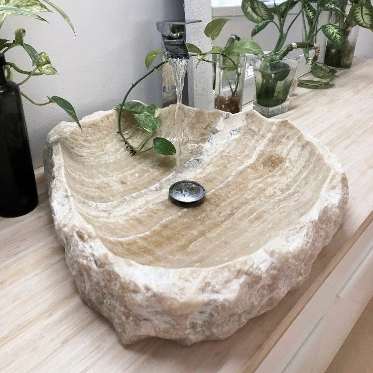 Honey Onyx Translucent Rustic Natural Stone Bathroom Vanity Sink - NTRVS21 | Perfect for Modern Farmhouse, Rustic & Luxury Bathroom Designs