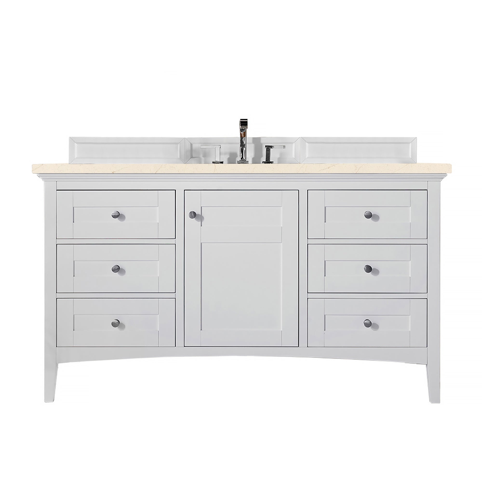 Palisades 60 Inch Single Bathroom Vanity with 3CM Eternal Marfil Quartz Countertop in Bright White - Perfect for Modern Master Bathrooms & Guest Baths