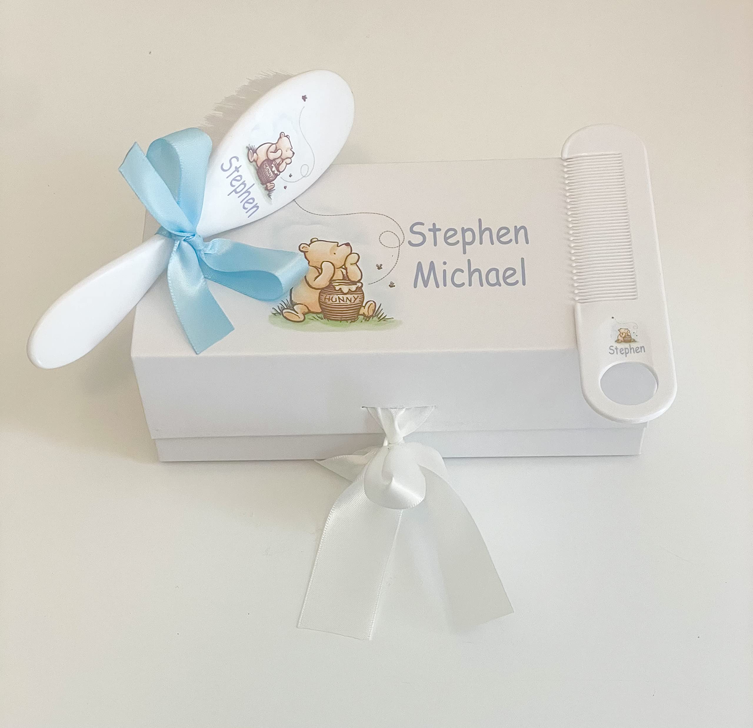 Personalized Winnie The Pooh Baby Gift Set - Newborn Brush & Comb Kit for Boys & Girls (0-3 Years) | Perfect Baby Shower Present for Nursery, Christening & First Birthday Celebrations