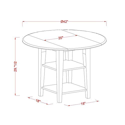 East West Furniture SUBO3-LWH-LC 3-Piece Round Dining Set with Drop Leaf Table & 2 Faux Leather Chairs, 42x42 Inch, Linen White – Perfect for Small Spaces, Breakfast Nooks & Cozy Apartments