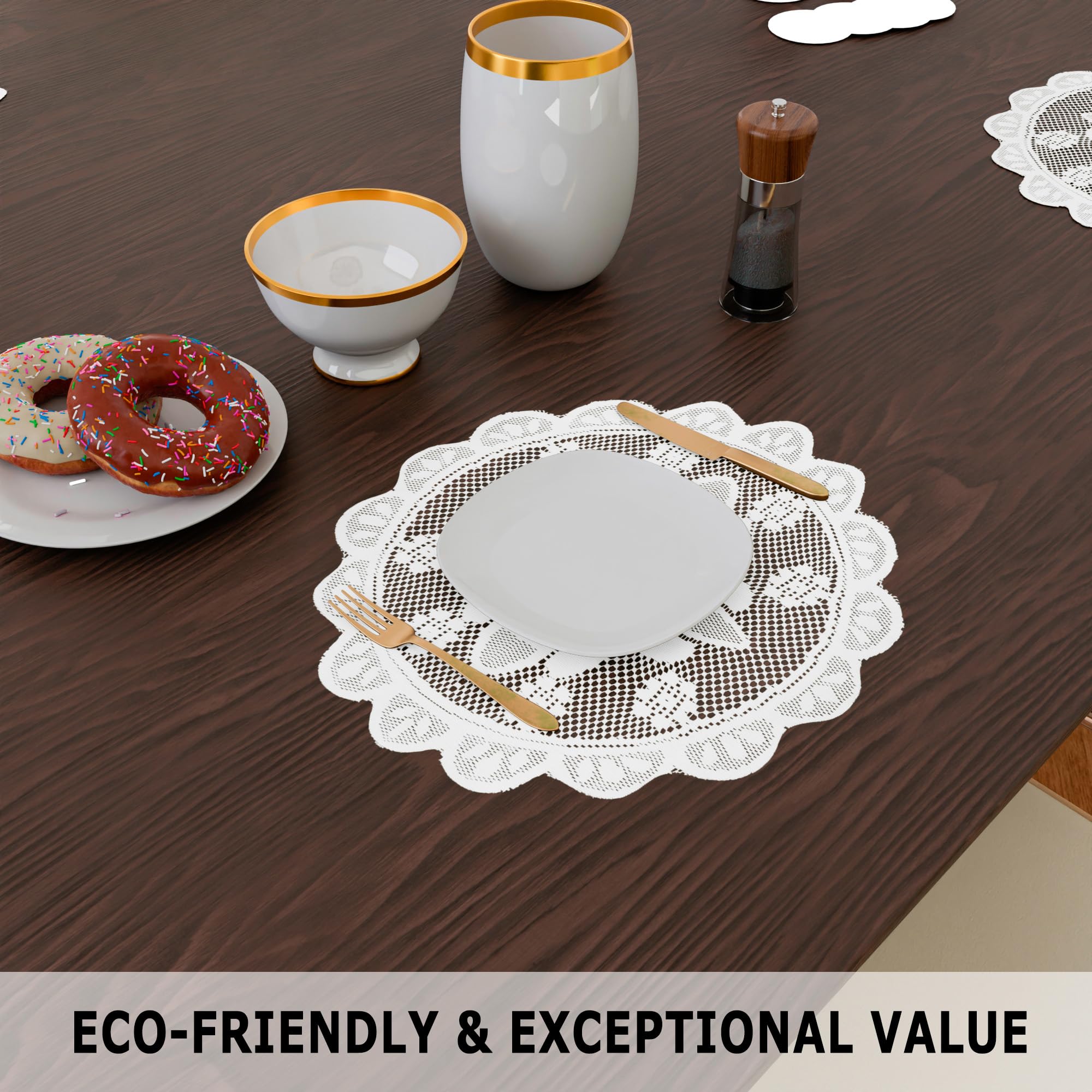 Kuber Industries Round Plain Net Placemat Set - 20 Inch White Bedside & Center Table Mats for Home Decor (Pack of 2) | Perfect for Dining Tables, Coffee Tables & Nightstands