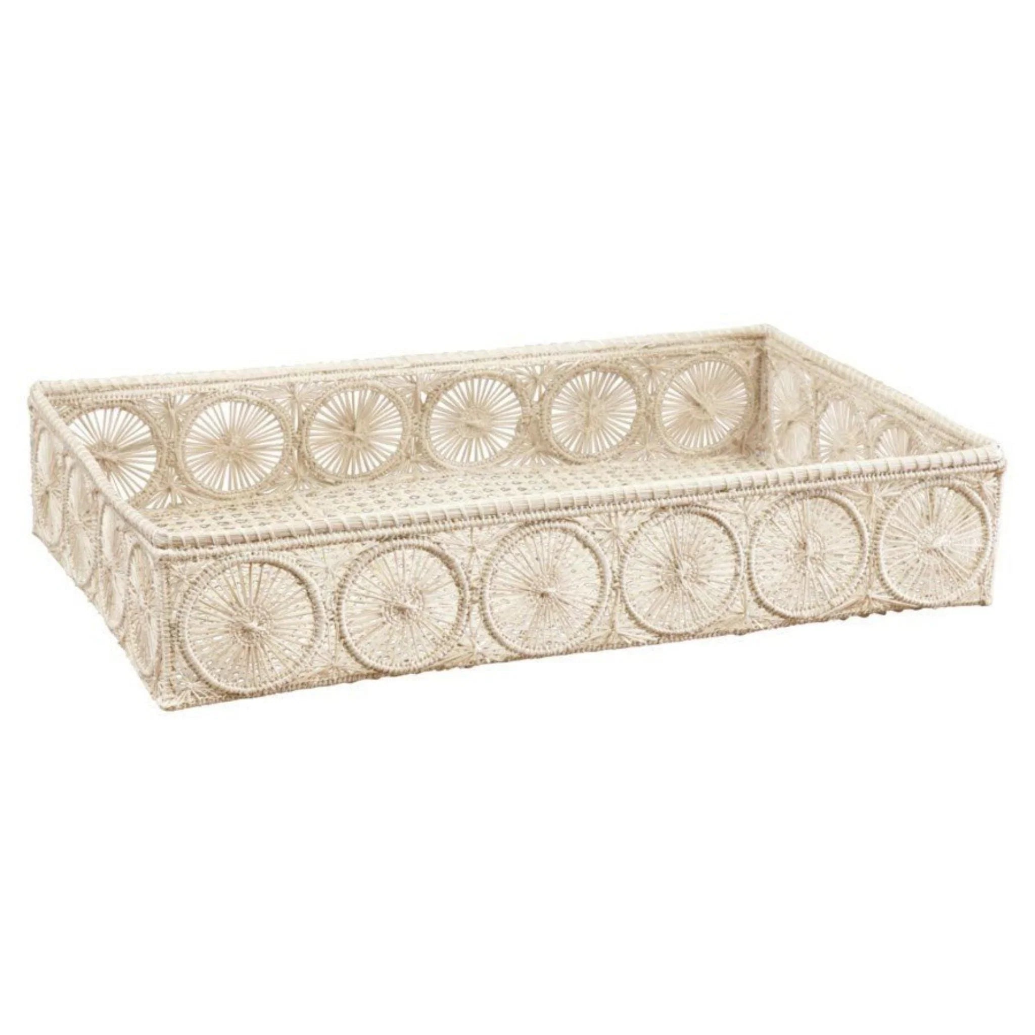 Round Woven Rattan Tray with Rectangular Border - Stylish Home Decor for Coffee Table, Dining Table, or Shelf Organizer