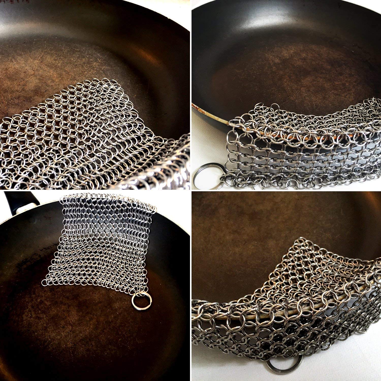 Premium Stainless Steel Chainmail Scrubber for Cast Iron Skillets, Pans & Dutch Ovens - 3.9