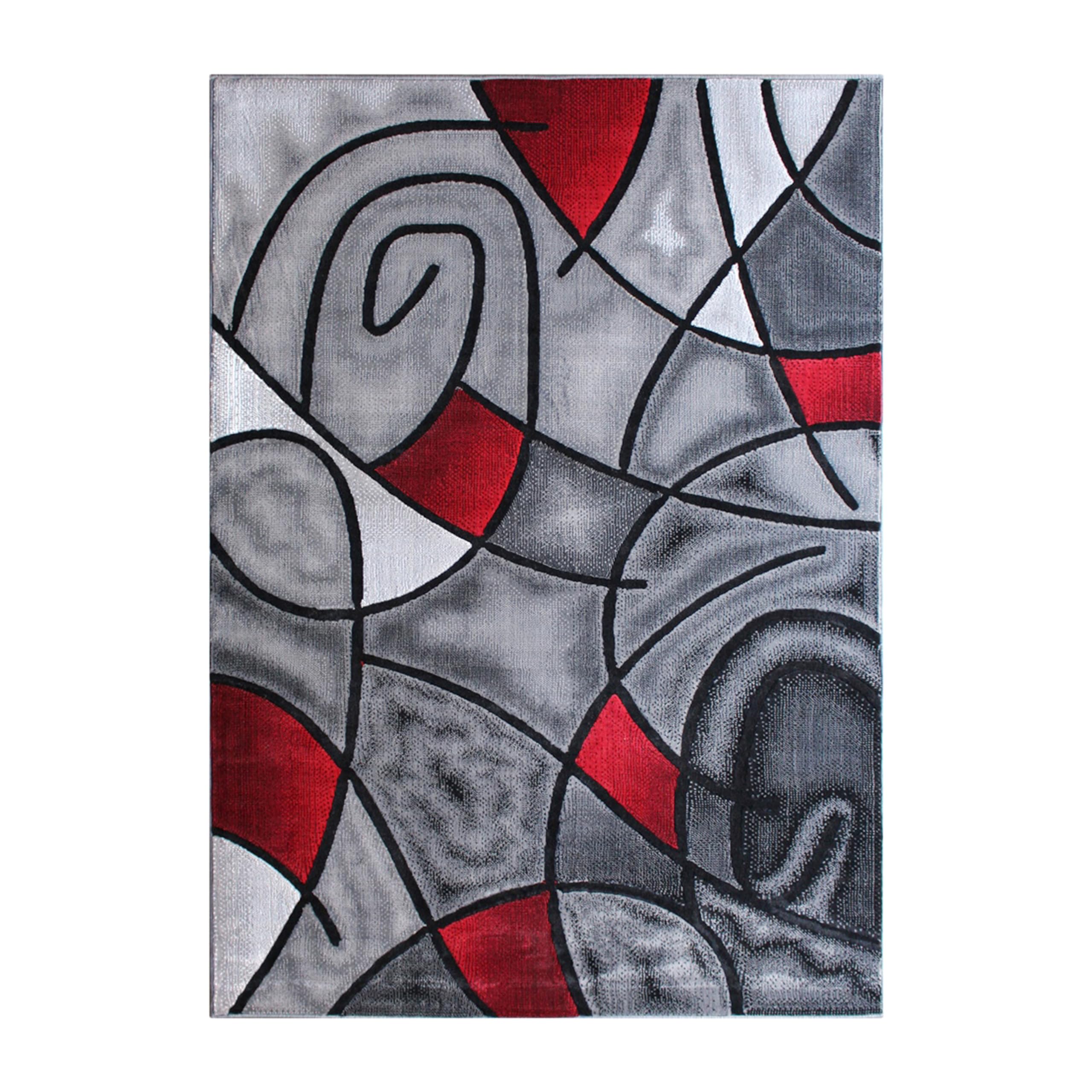 8' x 10' Red Abstract Area Rug - Soft Olefin Rug with Non-Slip Jute Backing - Perfect for Living Room, Bedroom & Family Room - Adds Modern Style to Any Home Decor