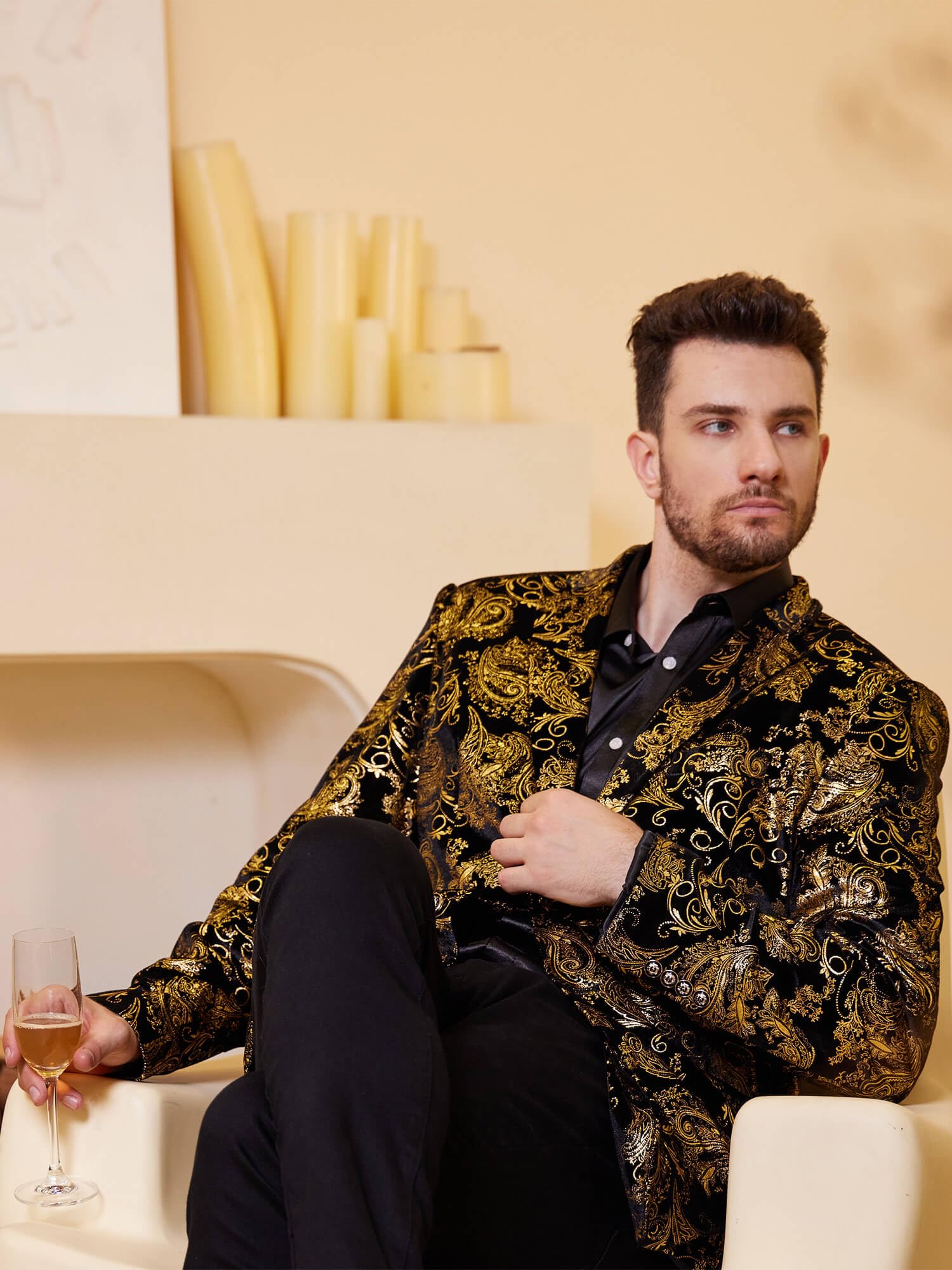 WULFUL Men's Floral Slim Fit Blazer Jacket - Stylish Formal Wear for Dinner Party, Prom, Wedding & Office | Tuxedo Suit Jacket for Men