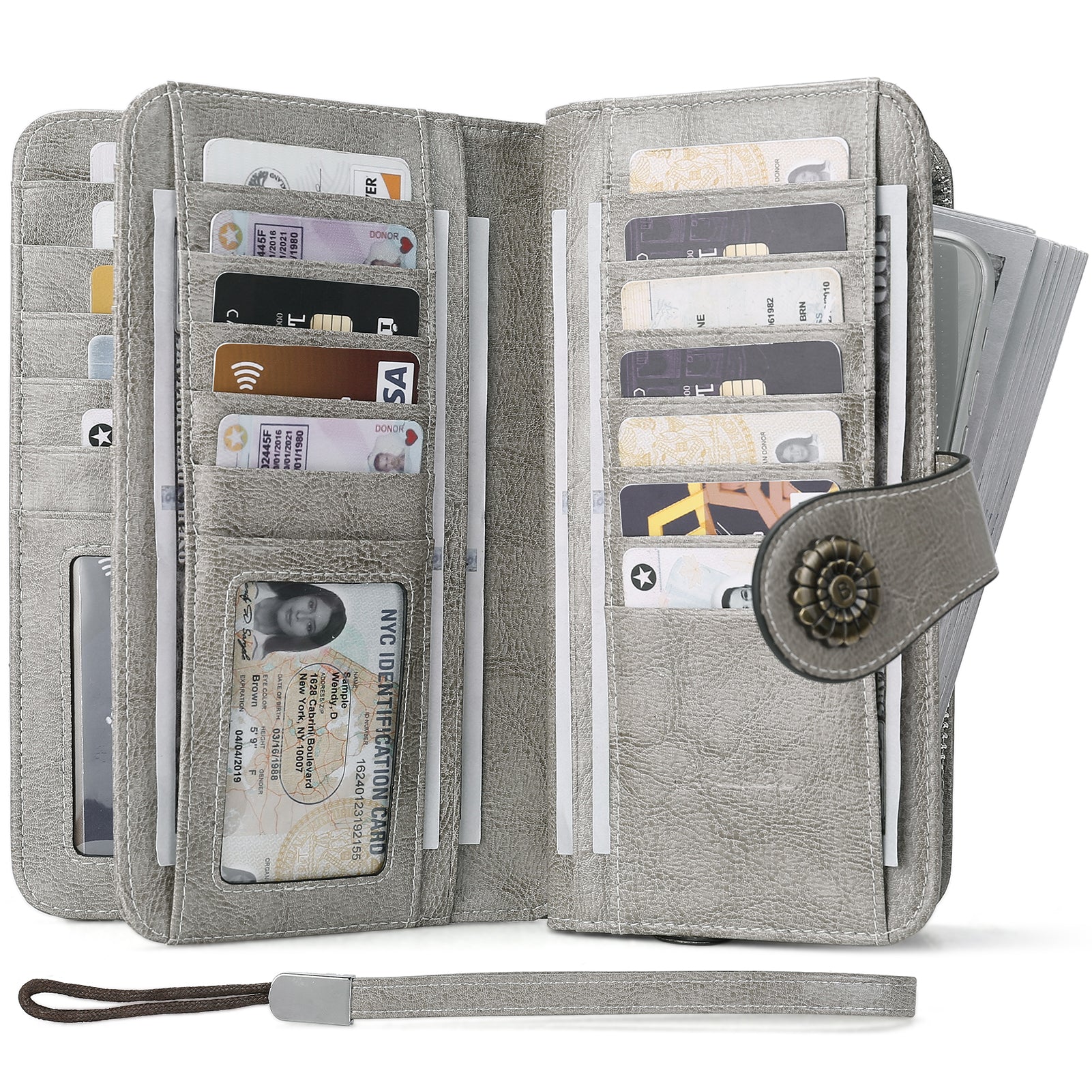 Lomy Big Wallet for Women with Wristlet - Large Capacity RFID Blocking Leather Wallet for Travel, Shopping & Everyday Use