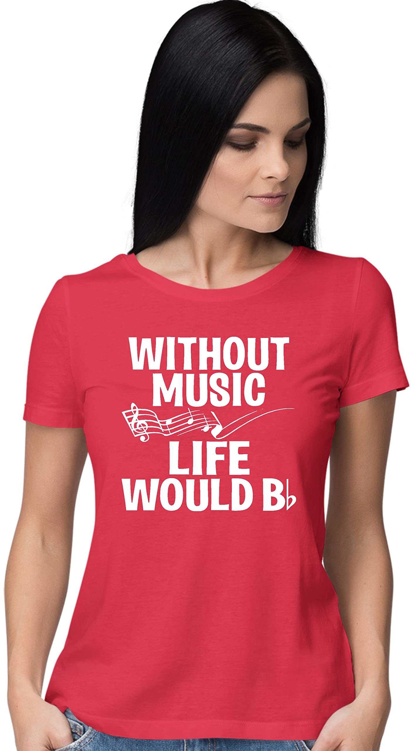 Funny Music Lovers T-Shirt for Women - 'Without Music Life Would B Flat' Graphic Tee - Perfect Gift for Musicians, Band Members & Music Teachers