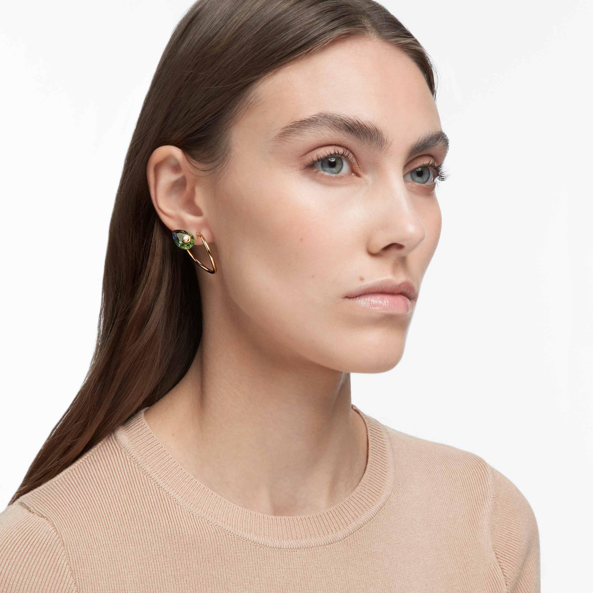 Swarovski Numina Earrings - Gold Tone Jewelry with Green & Clear Crystals | Elegant Dangle Earrings for Women, Perfect for Parties, Weddings & Special Occasions