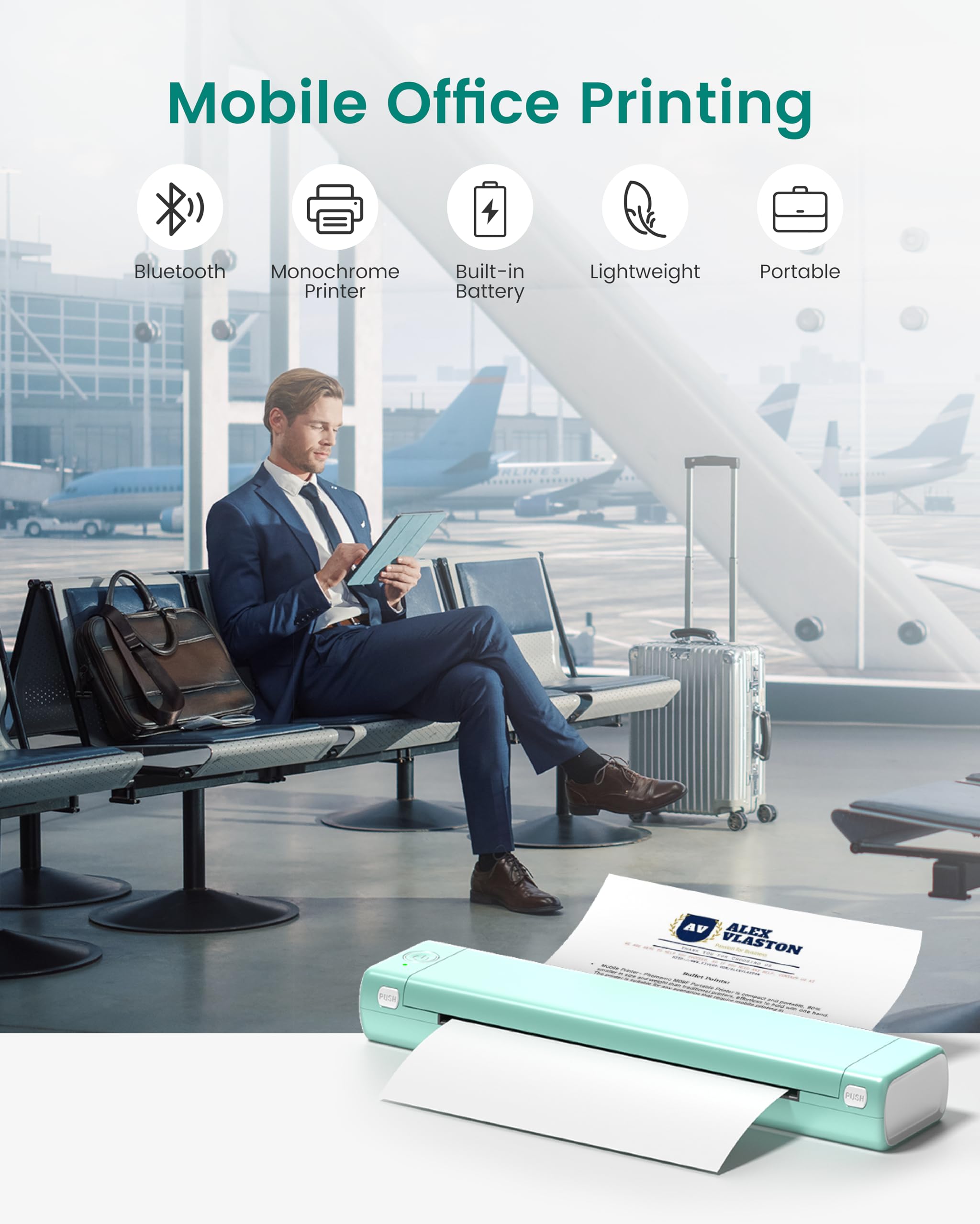 Phomemo M08F A4 Thermal Printer - Portable Bluetooth Mobile Printer for Laptops & Phones | Inkless Printing | Ideal for Home Office, Shipping Labels & Receipts