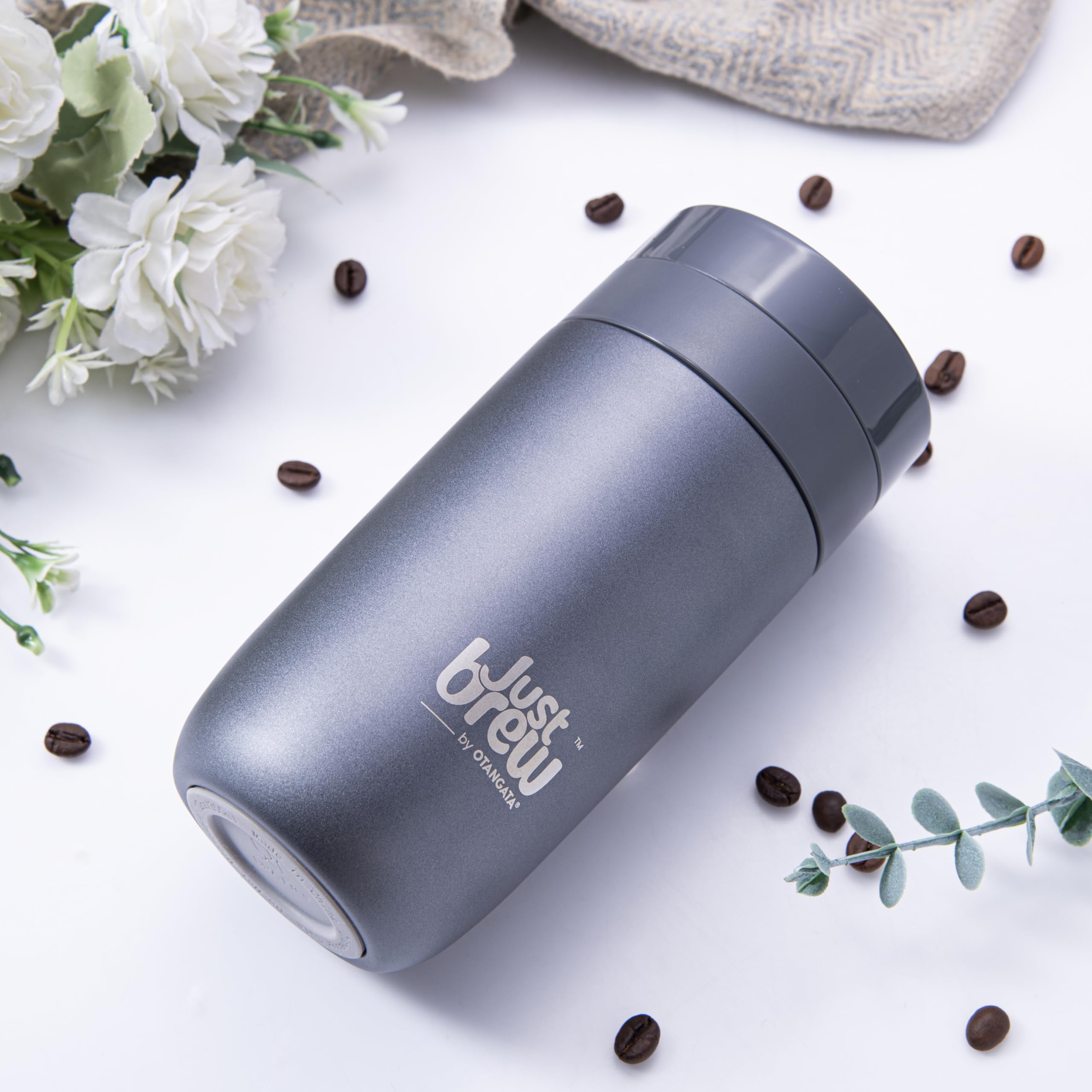 JustBrew® 12oz Stainless Steel Vacuum Insulated Water Bottle - Black | Leakproof & Unbreakable Thermos for Hot & Cold Drinks | Perfect for Gym, Hiking, Office & Travel | BPA-Free, Sweatproof & Easy Carry Design