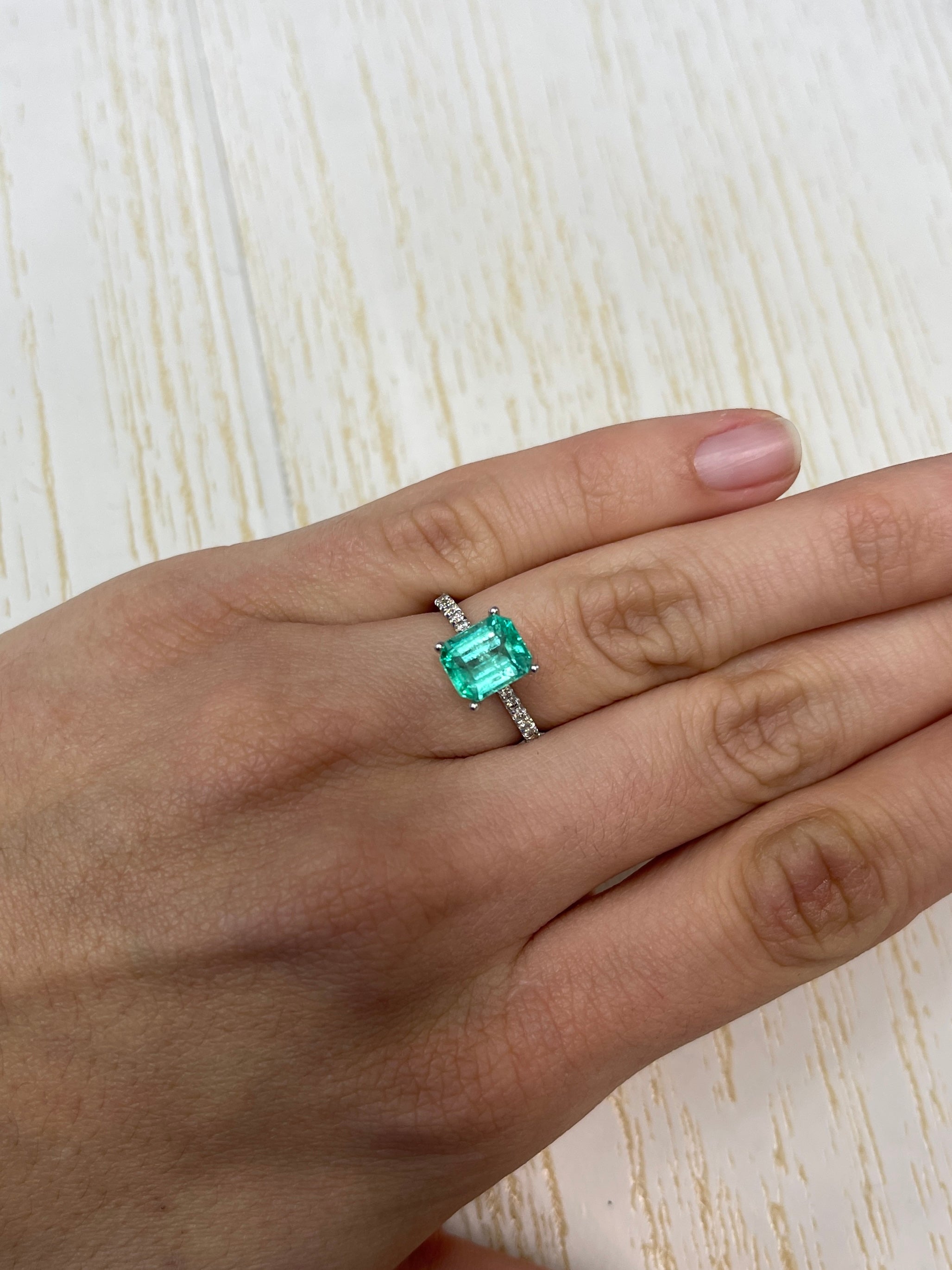 2.17 Carat 8.5x7mm Bluish Green Natural Loose Colombian Emerald Gemstone - Emerald Cut for Jewelry Making, Engagement Rings & Fine Collections