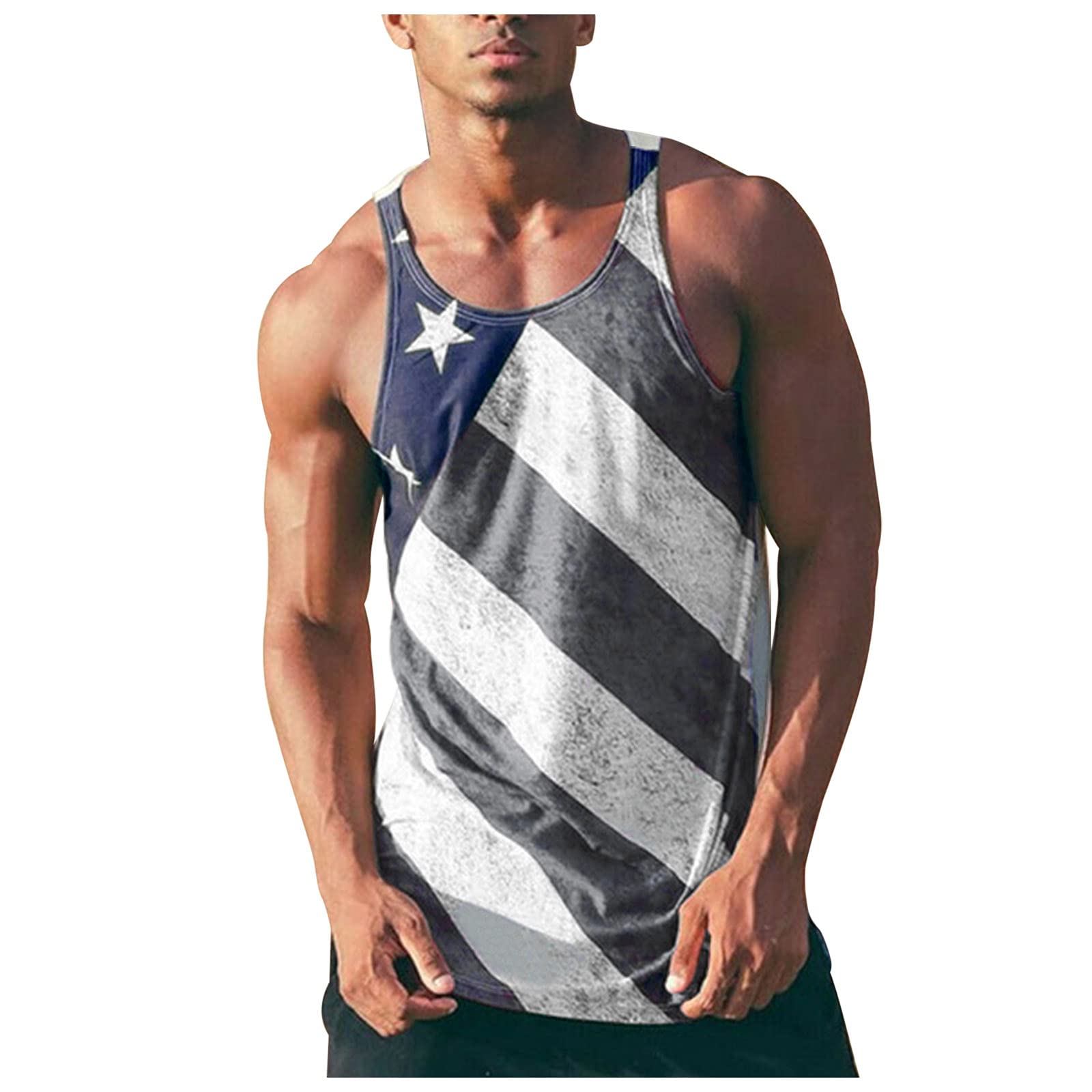 Men's Sleeveless Shirts - 3D Digital Printed Independence Day Vest for Summer Running & Sports | Breathable Athletic Tank Tops for Gym, Workout & Outdoor Activities