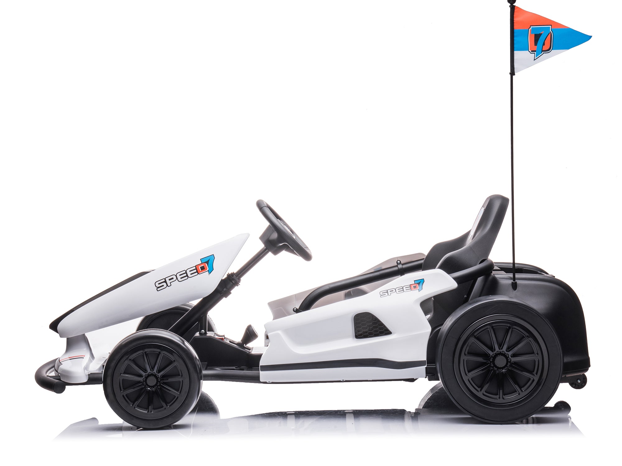 24V TREKCAR Kids Electric Go Kart with DRIFT Function - High-Speed Ride-On Car for Boys & Girls Ages 6-12 - White Off-Road Drifting Kart for Backyard, Park, and Driveway Fun