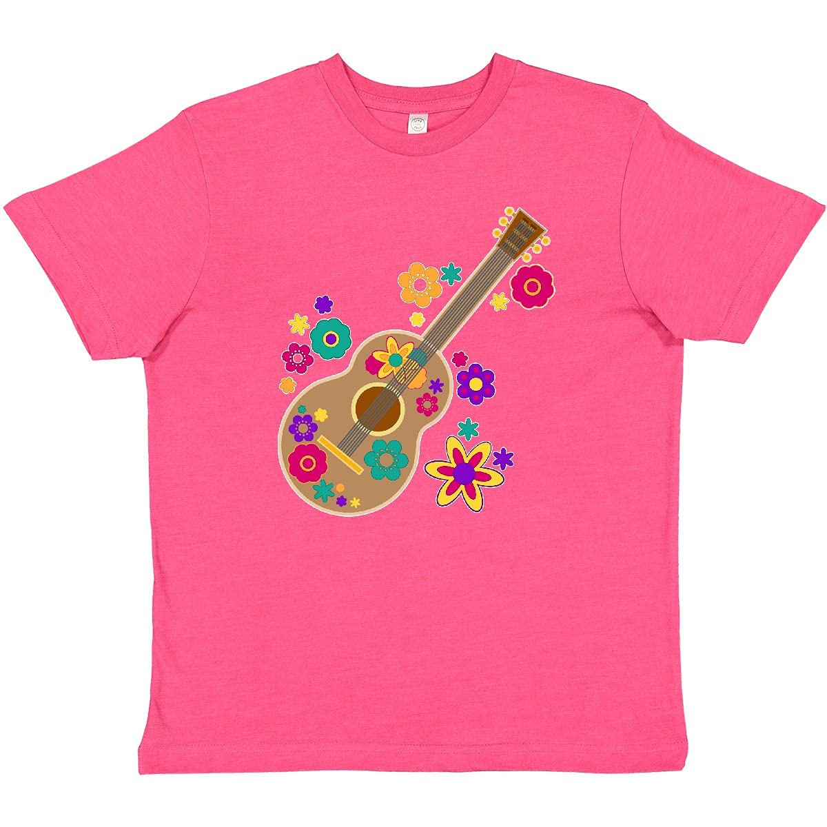 Inktastic Colorful Floral Acoustic Guitar Youth T-Shirt - Music Lovers & Band Tees for Kids & Teens - Perfect for Concerts, Music Classes & Casual Wear