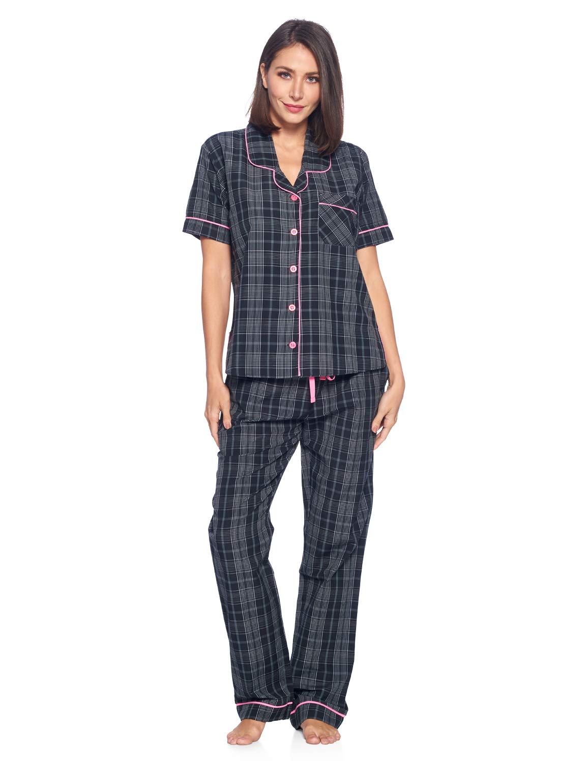 Ashford & Brooks Women's Plaid Woven Pajama Set - Soft 2-Piece Button Down Sleepwear & Loungewear for Cozy Nights & Relaxing at Home