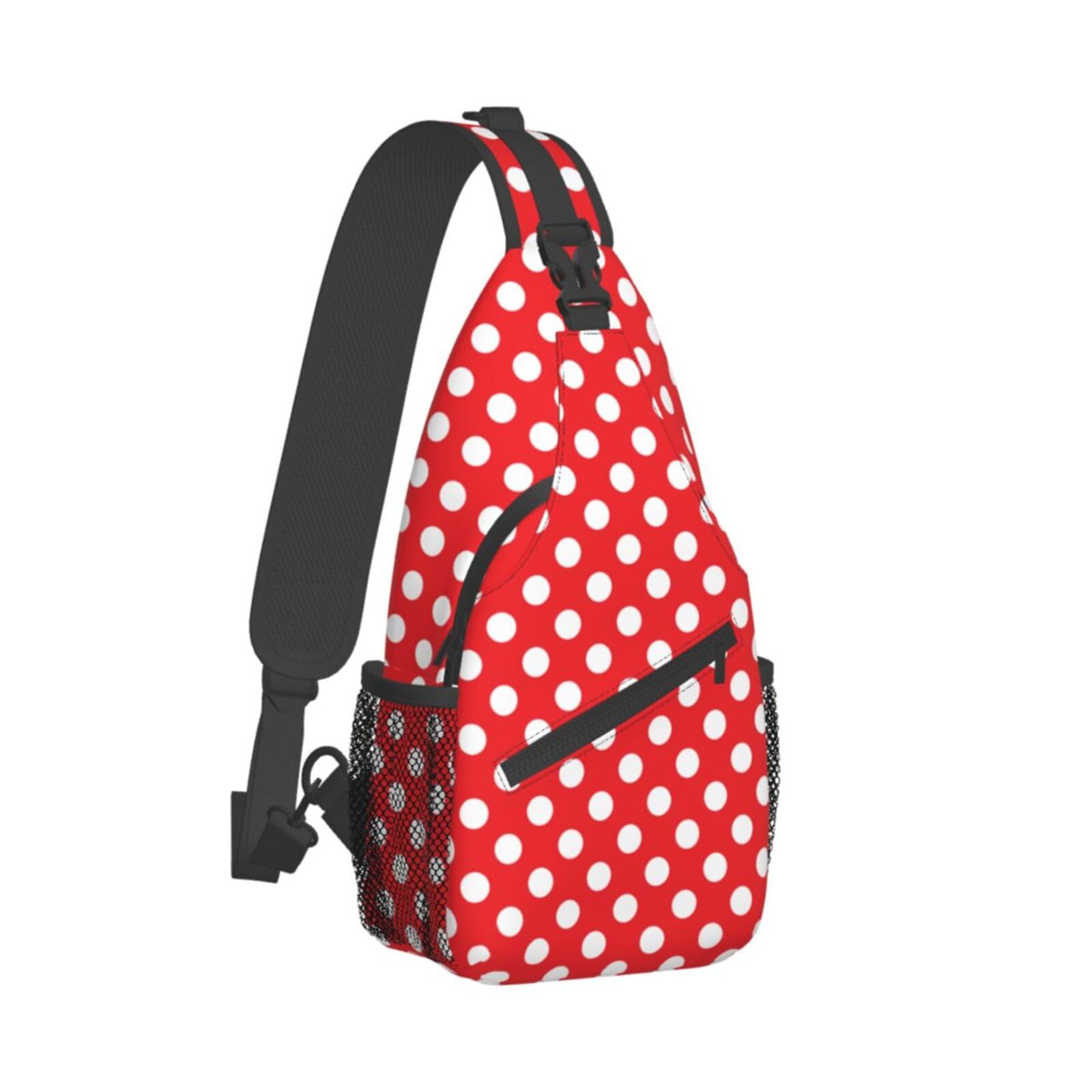 Red White Polka Dot Crossbody Sling Bag - Unisex Travel Hiking Backpack for Women & Men - Lightweight Shoulder Chest Bag for Cycling, Gym, Day Trips & Outdoor Adventures