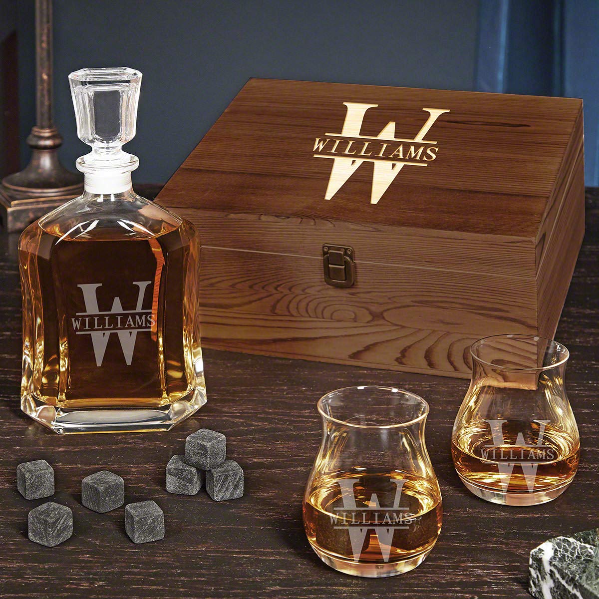 Oakmont Personalized Canadian Whisky Glasses & Decanter Set - Engraved Barware Gift for Men, Whiskey Lovers - Perfect for Home Bars, Weddings & Anniversary Gifts