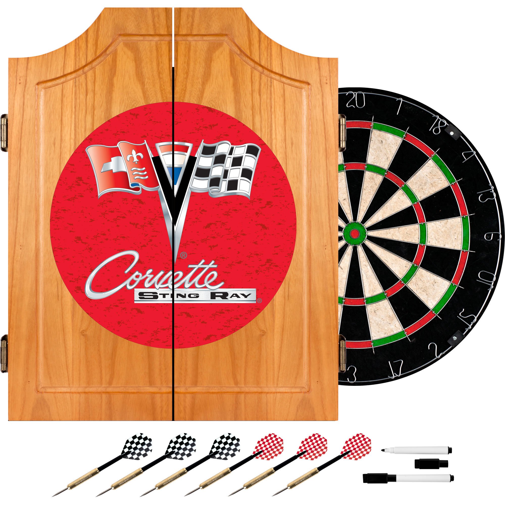 Chevrolet Corvette Wooden Dart Cabinet Set - Premium Dartboard Cabinet for Home, Bar, and Game Room Decor - Perfect for Sports Fans and Dart Enthusiasts