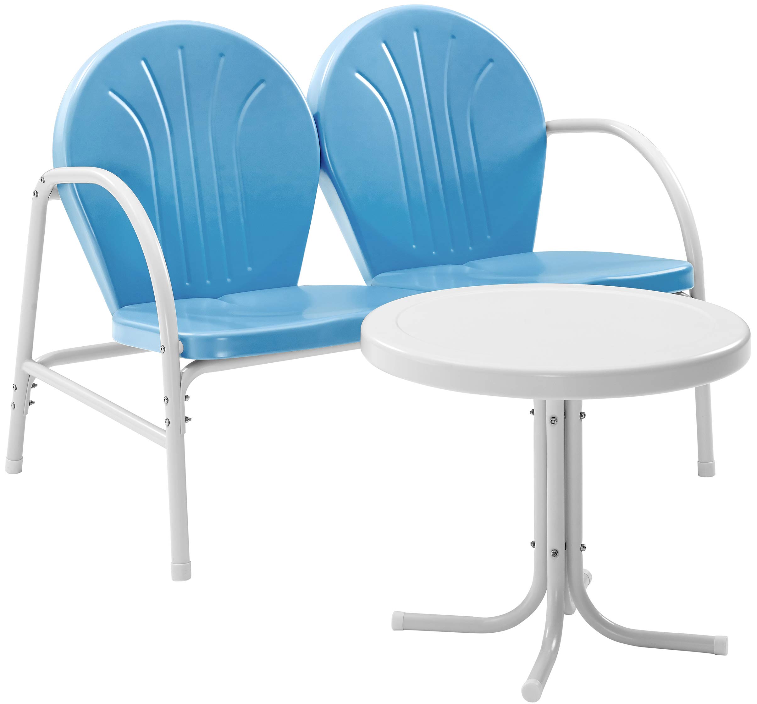 Crosley Griffith 2-Piece Retro Metal Outdoor Patio Set - Side Table & Loveseat in Sky Blue | Perfect for Porch, Garden & Backyard Relaxation