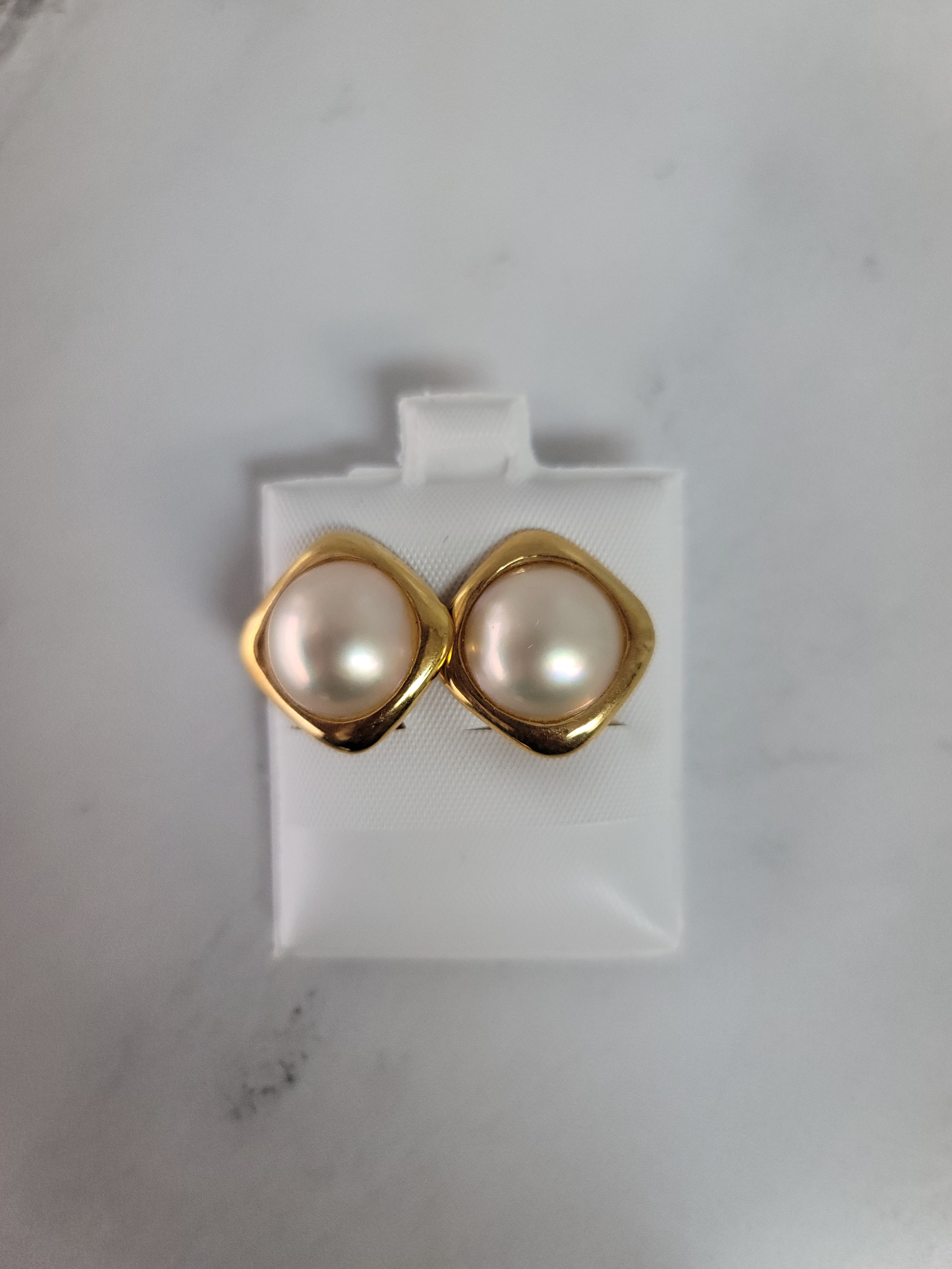 Round Mabe Pearl Earrings with Square Bezel - Elegant Pearl Jewelry for Women | Perfect for Weddings, Parties & Special Occasions