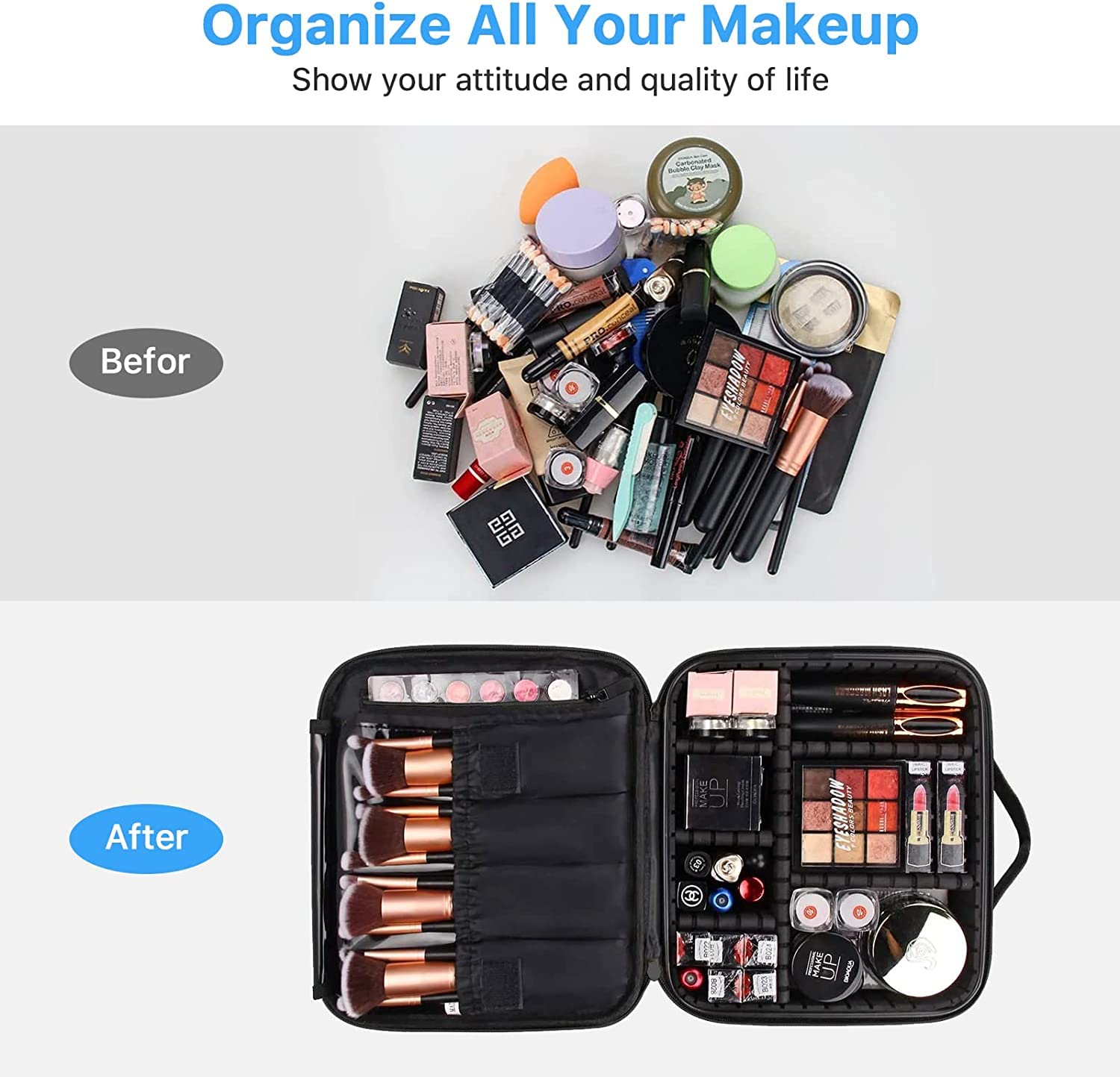 Cartxomy Professional Makeup Train Case - Large Cosmetic & Toiletry Travel Organizer Bag for Makeup Artists (Black) | Perfect for Salon, Travel & On-the-Go Beauty Professionals