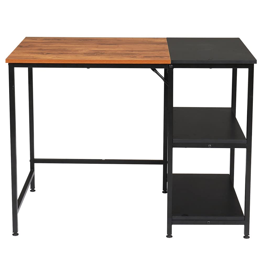 40 Inch Home Office Computer Desk with Storage Shelves - Modern Simple Study Writing Table with Splice Board, Black/Brown - Perfect for Small Spaces & Remote Work