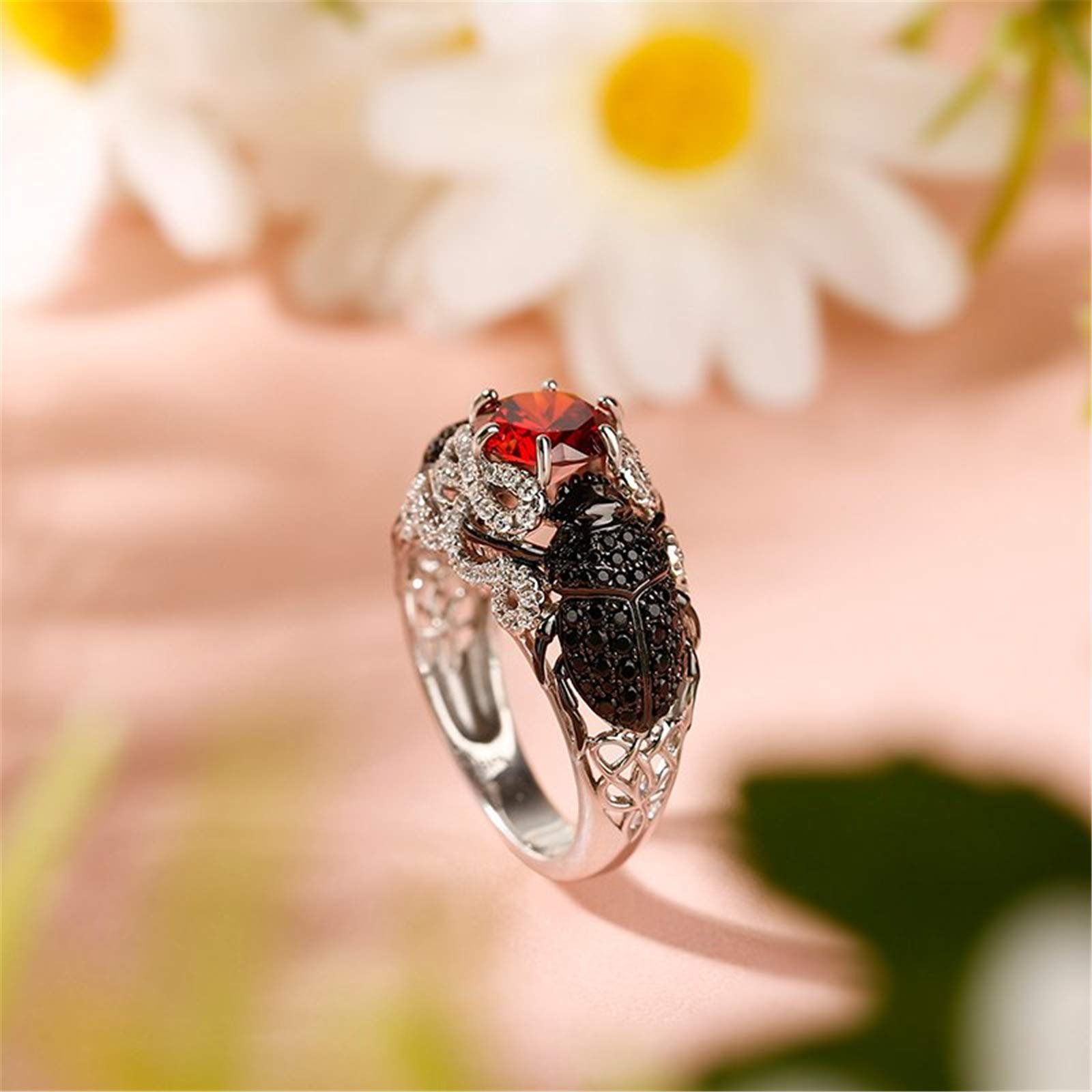 Jeulia Sterling Silver Insect Magic Scarab Ring for Women - Round Cut Elegant Jewelry for Wife, Girlfriend, Engagement, Wedding, Anniversary, Christmas & Birthday Gift - Comes with Jewelry Box - Perfect for Everyday Wear, Special Occasions & Fashion Accessories