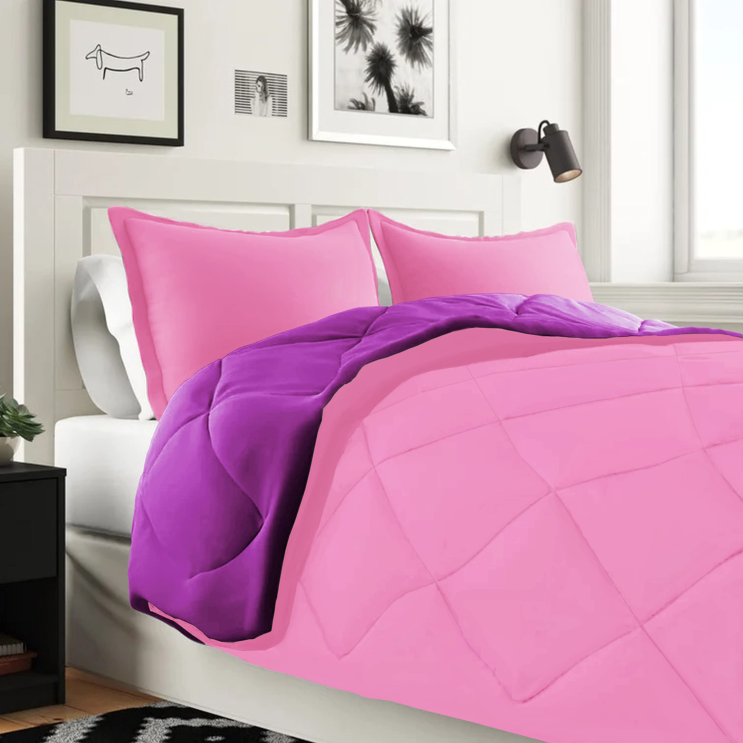 Luxury 7-Piece Twin Size Bed in a Bag Set - 1500 Thread Count Comforter & Sheet Collection, Ultra Soft, Wrinkle & Stain Resistant, Pink & Purple - Perfect for Guest Rooms, Dorms & Cozy Bedrooms