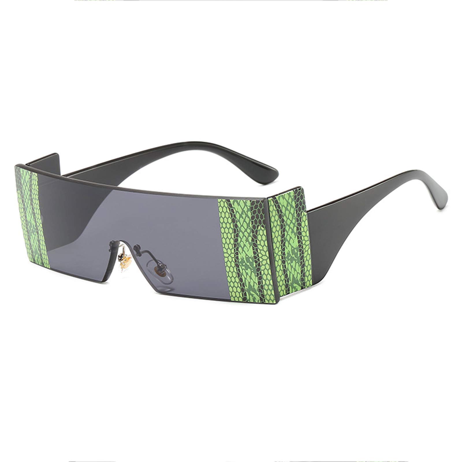 GYMO Retro Frameless Snake Print Sunglasses for Women & Men - One-Piece UV Protection Fashion Shades for Party, Travel, Catwalk & Outdoor Activities - Green